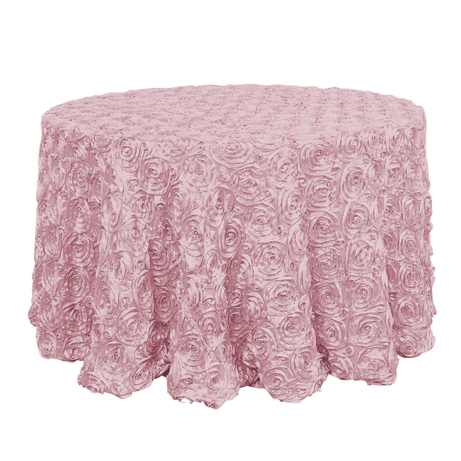 Satin 120" Round Tablecloth Blush - Grandiose 3D Rosette with Seamless Finish Table Cover - Linen Luxes