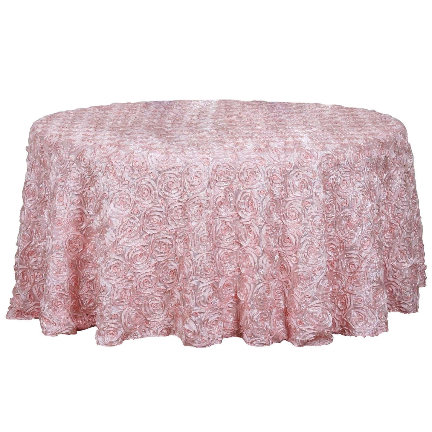 Satin 120" Round Tablecloth Blush - Grandiose 3D Rosette with Seamless Finish Table Cover - Linen Luxes
