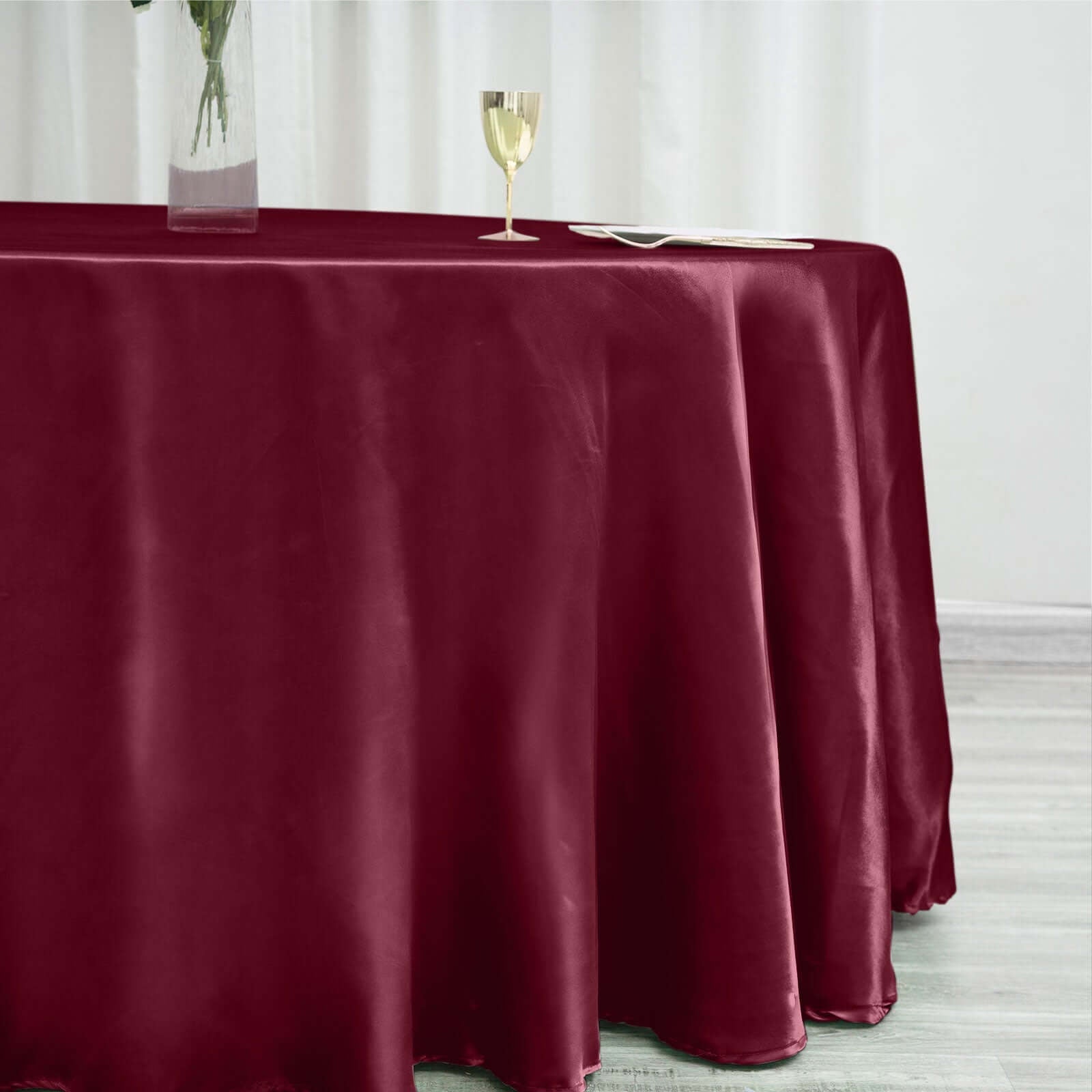 Satin 120" Round Tablecloth Burgundy - Stylish Seamless Table Cover - Linen Luxes