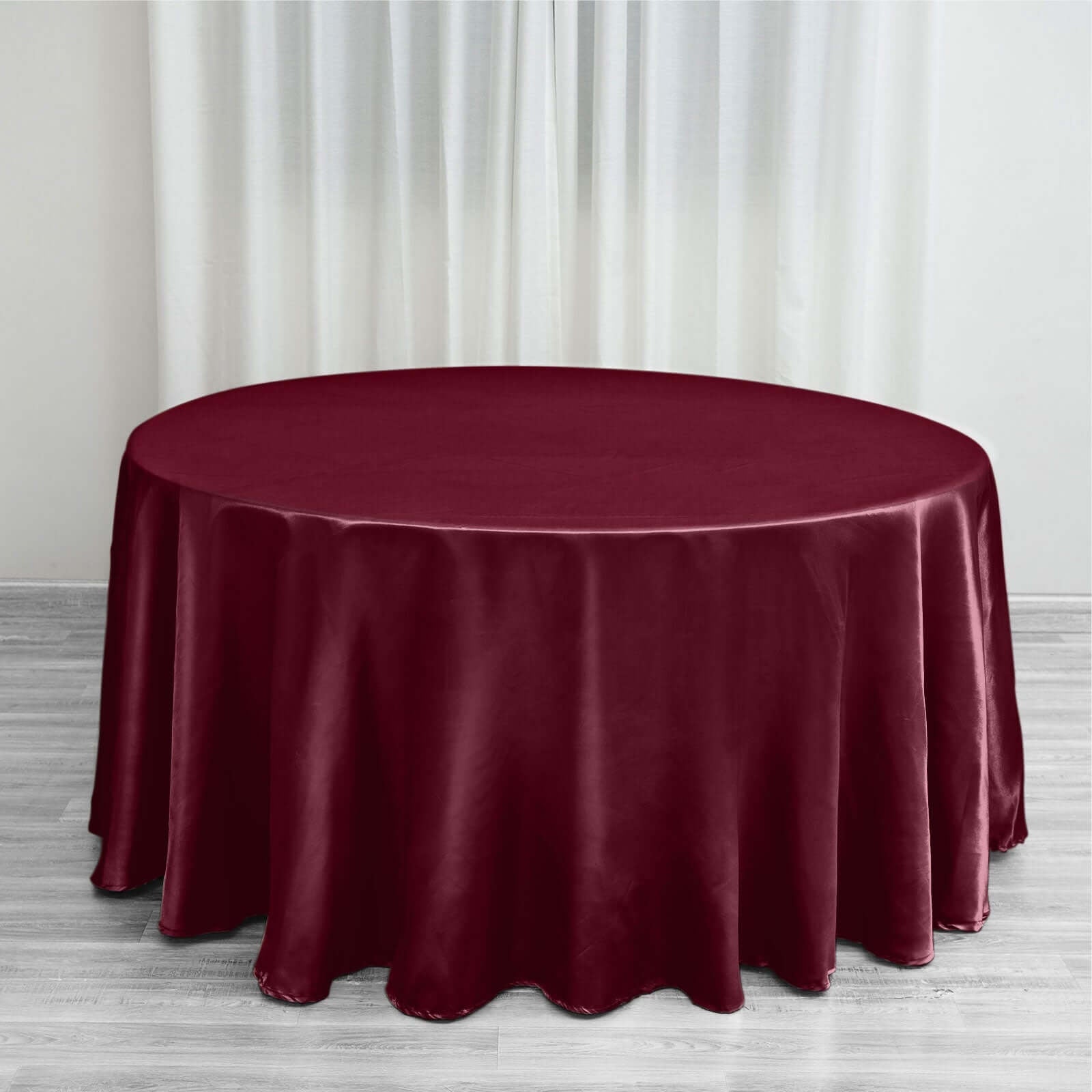 Satin 120" Round Tablecloth Burgundy - Stylish Seamless Table Cover - Linen Luxes