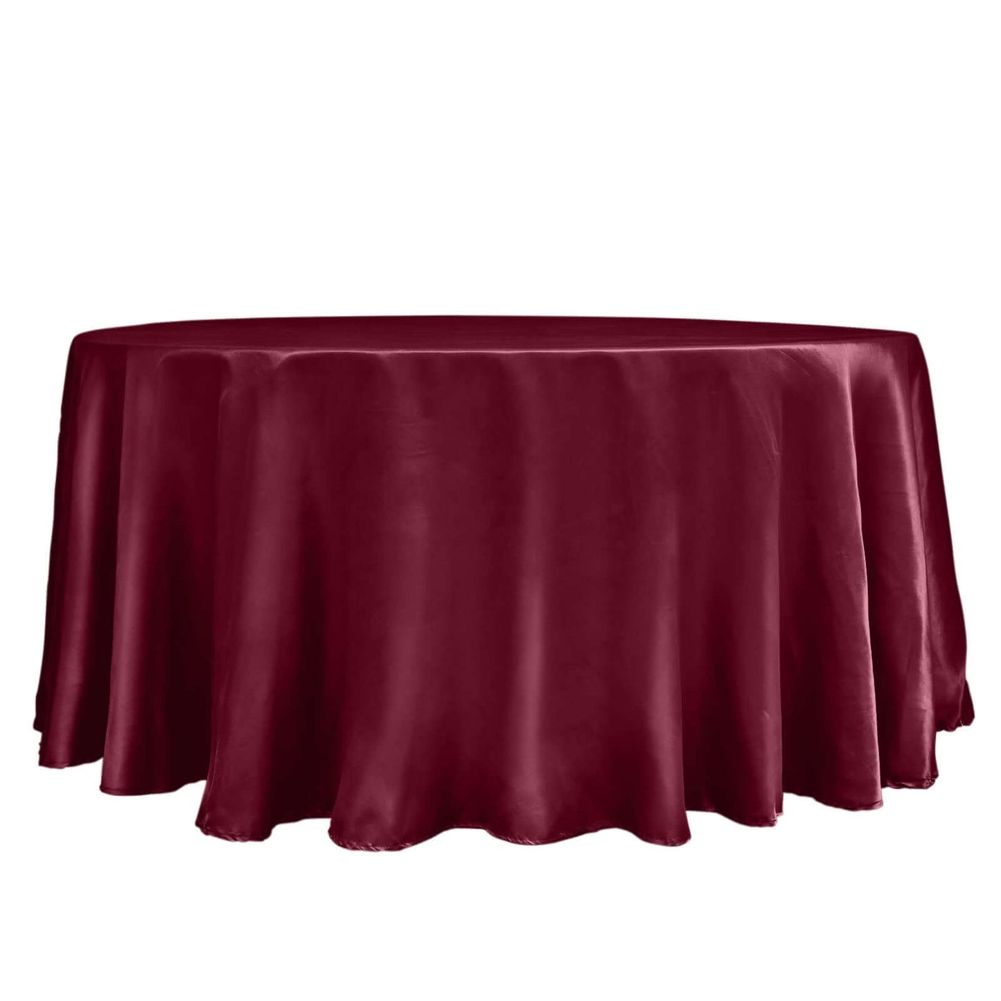 Satin 120" Round Tablecloth Burgundy - Stylish Seamless Table Cover - Linen Luxes