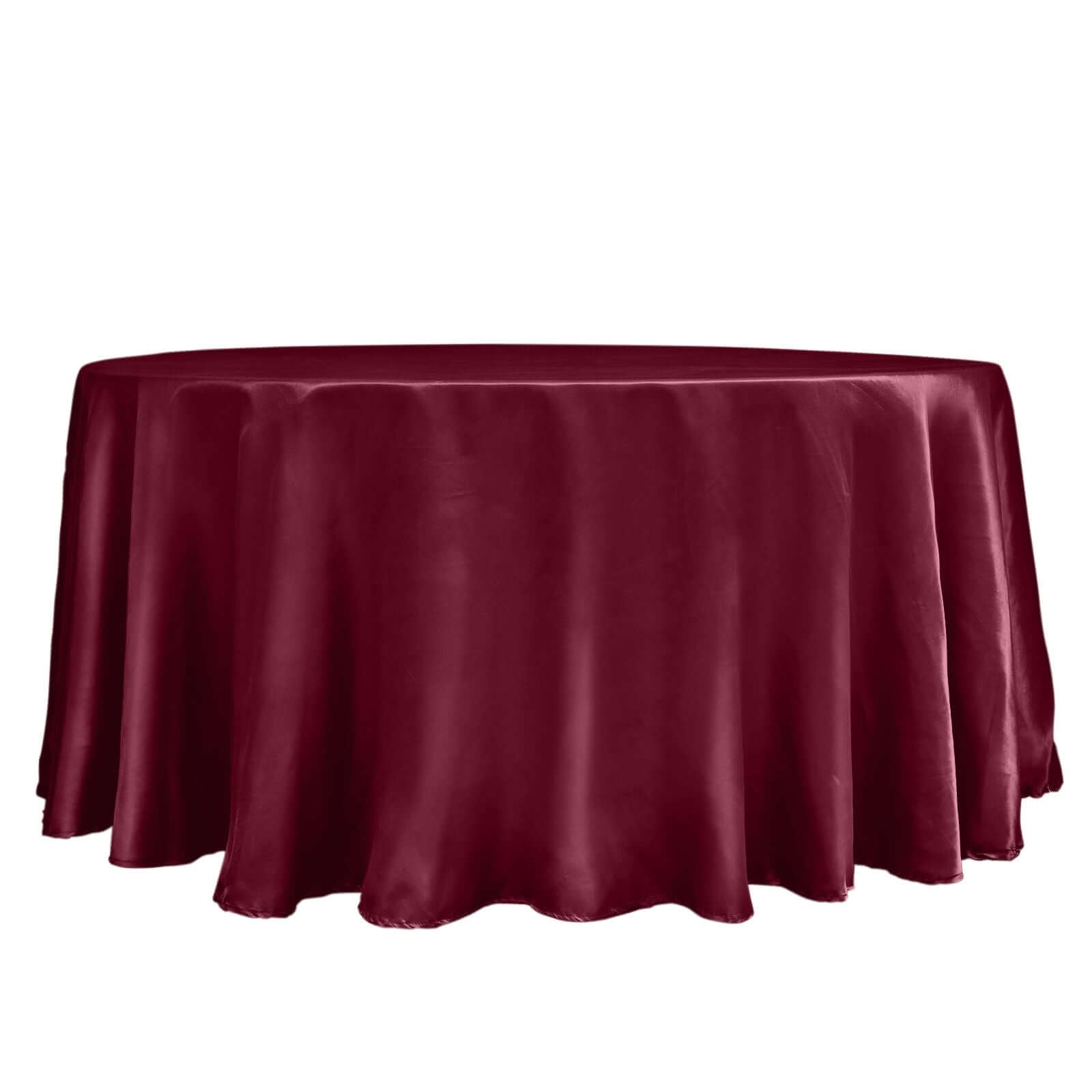Satin 120" Round Tablecloth Burgundy - Stylish Seamless Table Cover - Linen Luxes