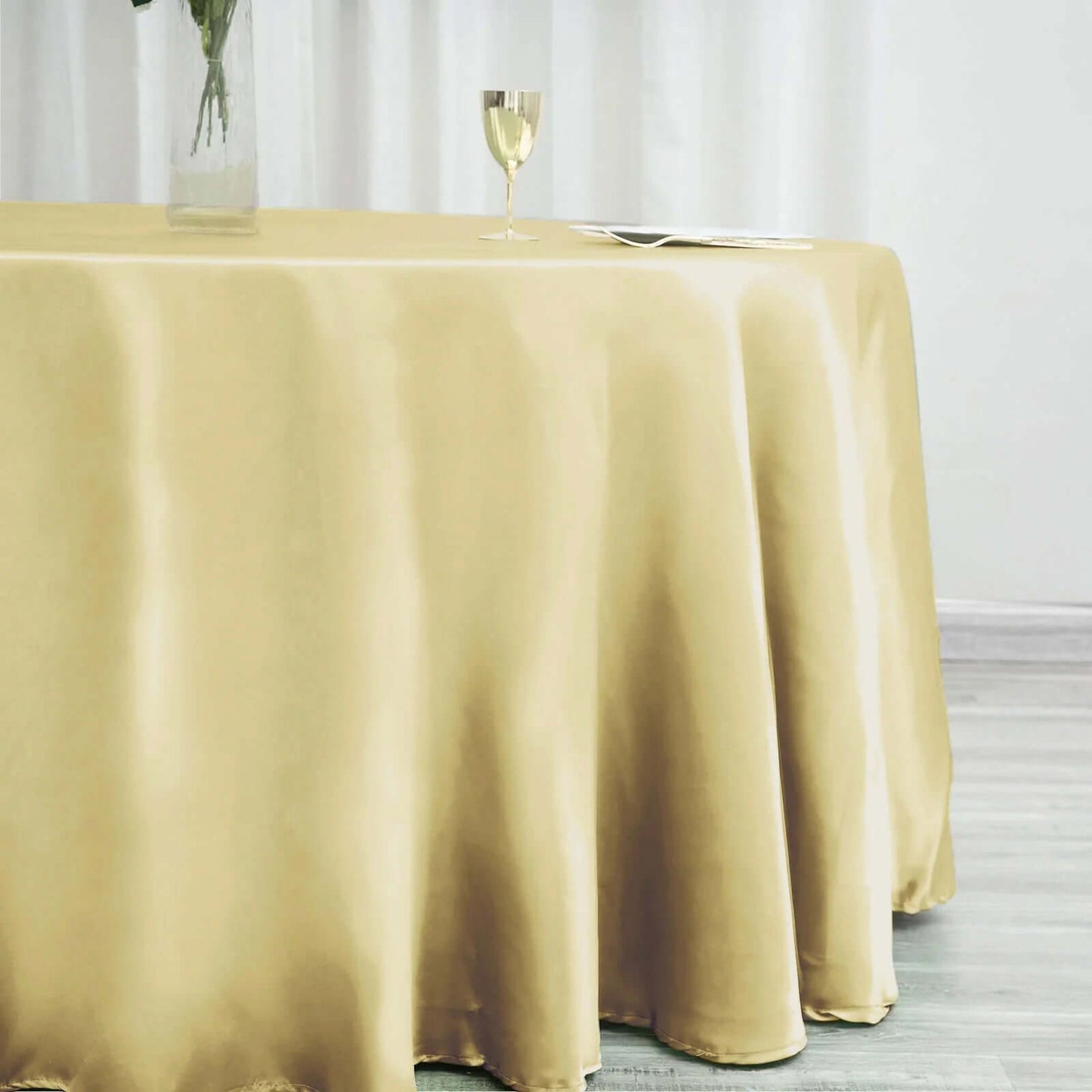 Satin 120" Round Tablecloth Champagne - Stylish Seamless Table Cover - Linen Luxes