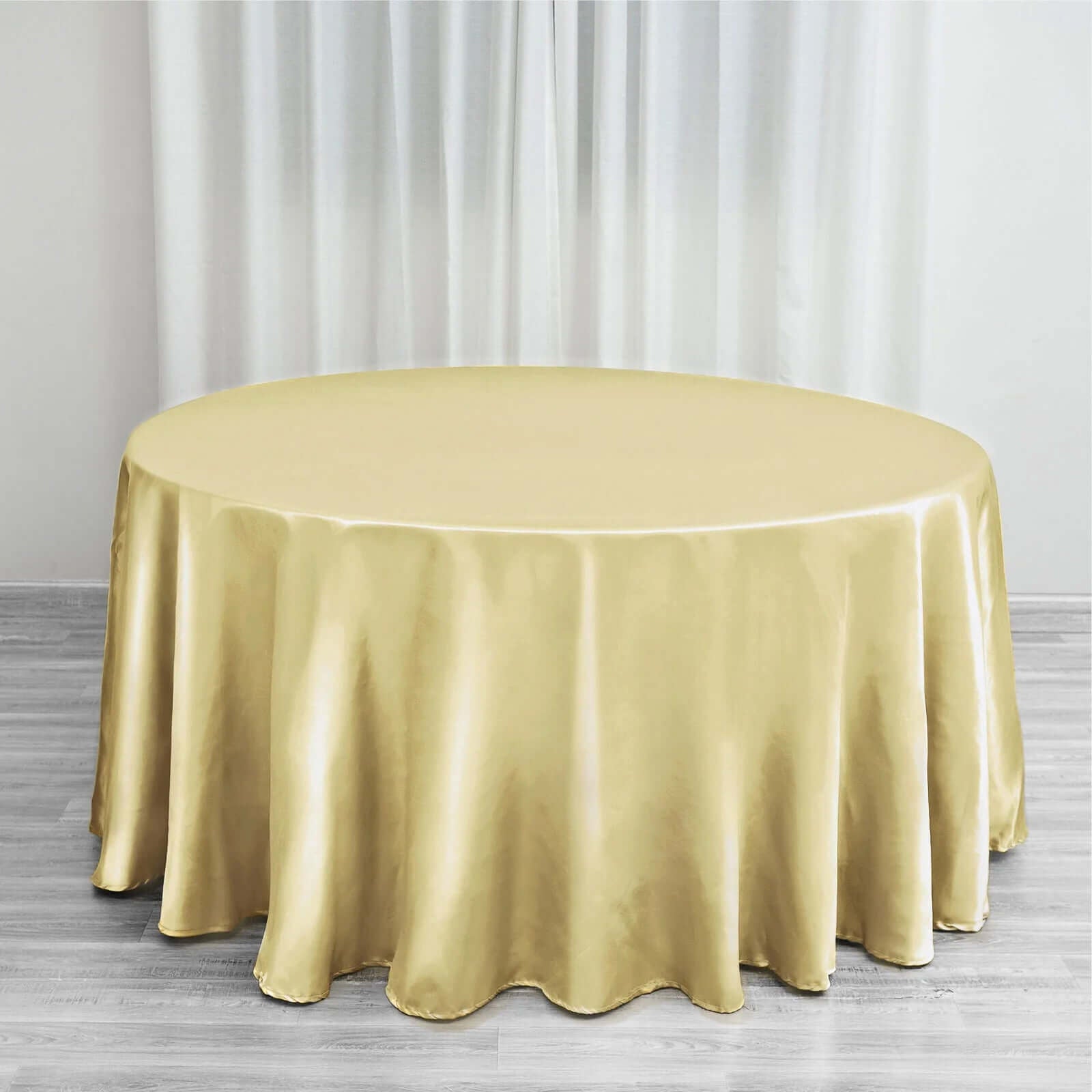 Satin 120" Round Tablecloth Champagne - Stylish Seamless Table Cover - Linen Luxes