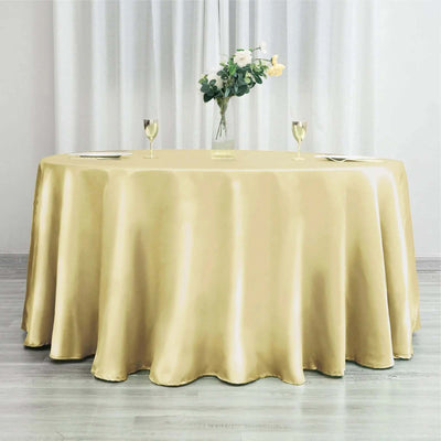 Satin 120" Round Tablecloth Champagne - Stylish Seamless Table Cover - Linen Luxes