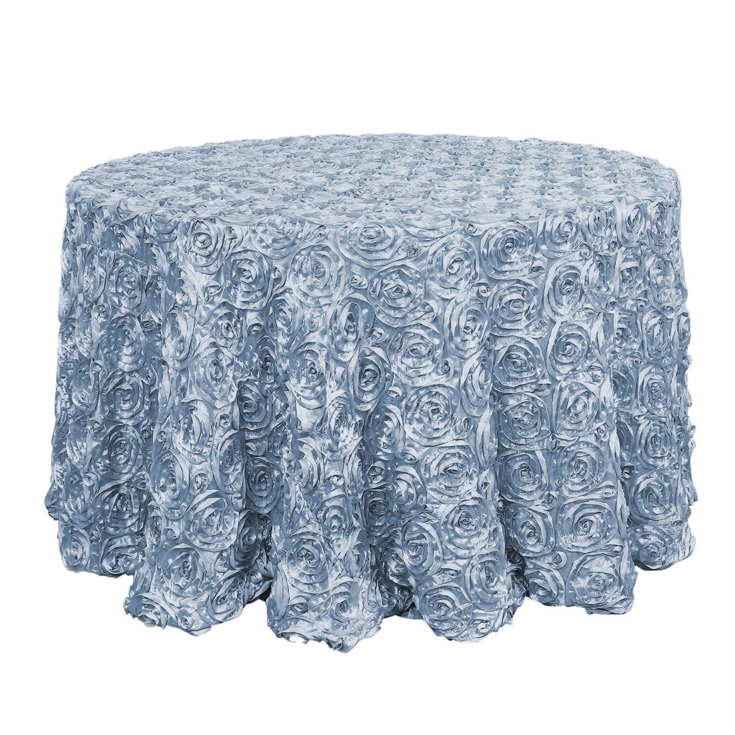 Satin 120" Round Tablecloth Dusty Blue - Grandiose 3D Rosette with Seamless Finish Table Cover