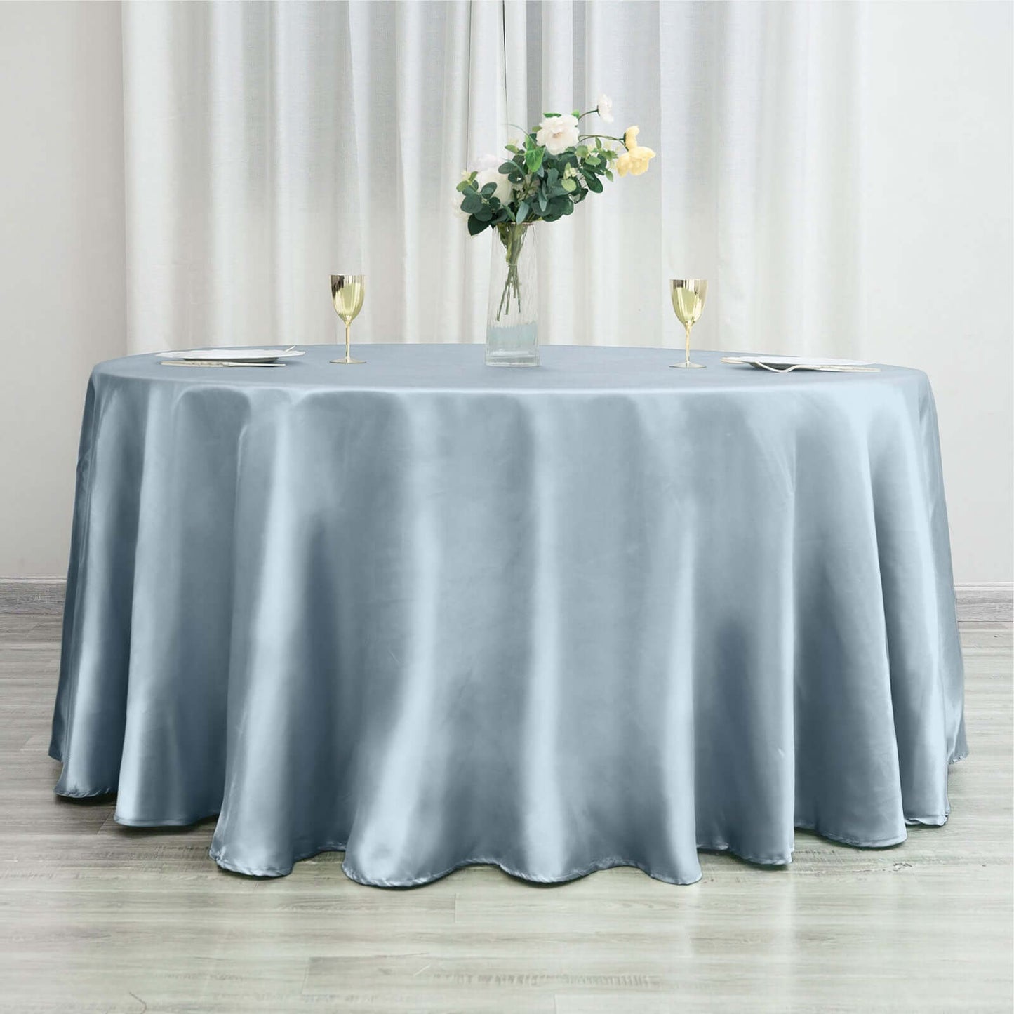 Satin 120" Round Tablecloth Dusty Blue - Stylish Seamless Table Cover - Linen Luxes