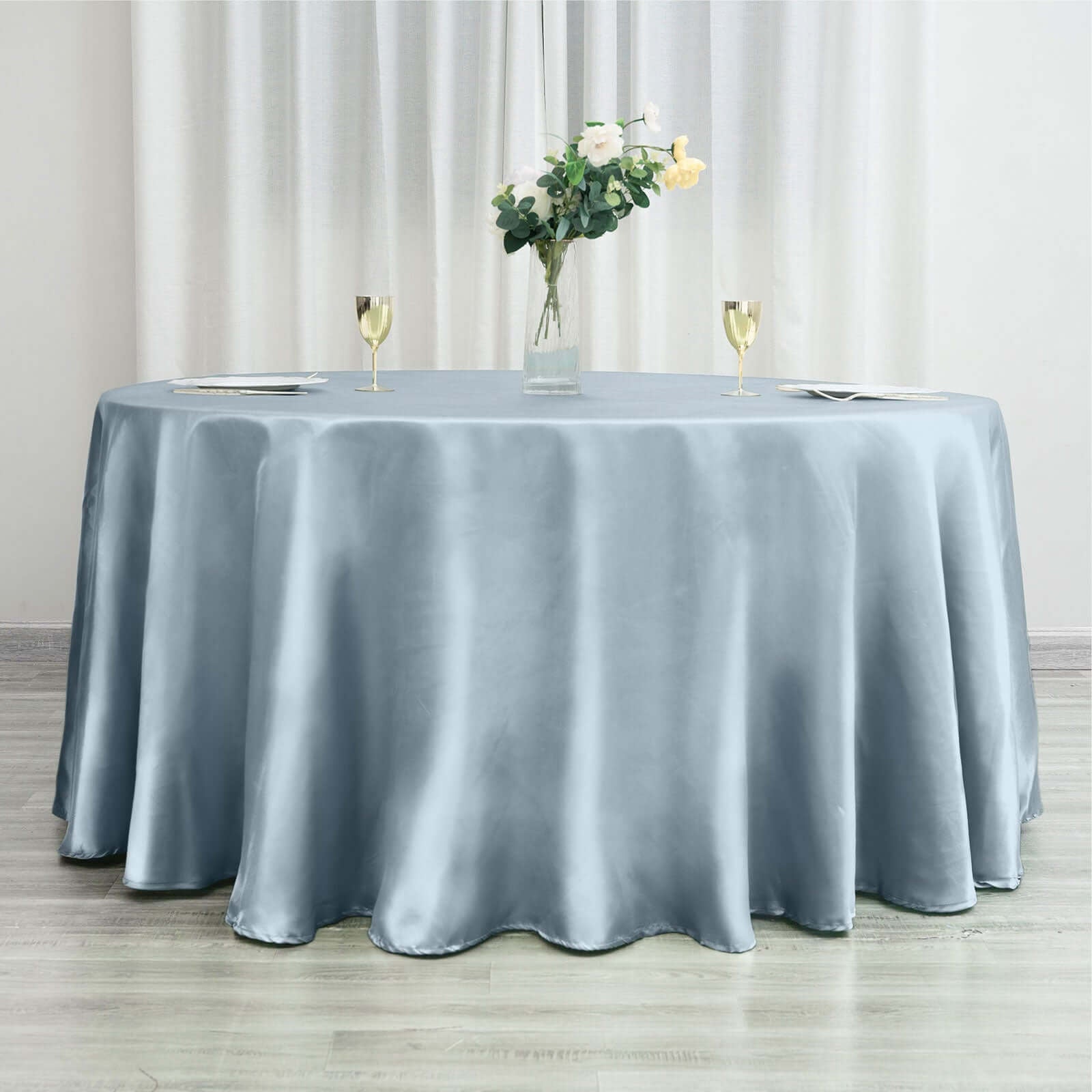 Satin 120" Round Tablecloth Dusty Blue - Stylish Seamless Table Cover - Linen Luxes