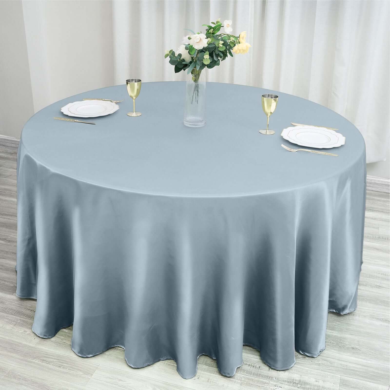 Satin 120" Round Tablecloth Dusty Blue - Stylish Seamless Table Cover - Linen Luxes