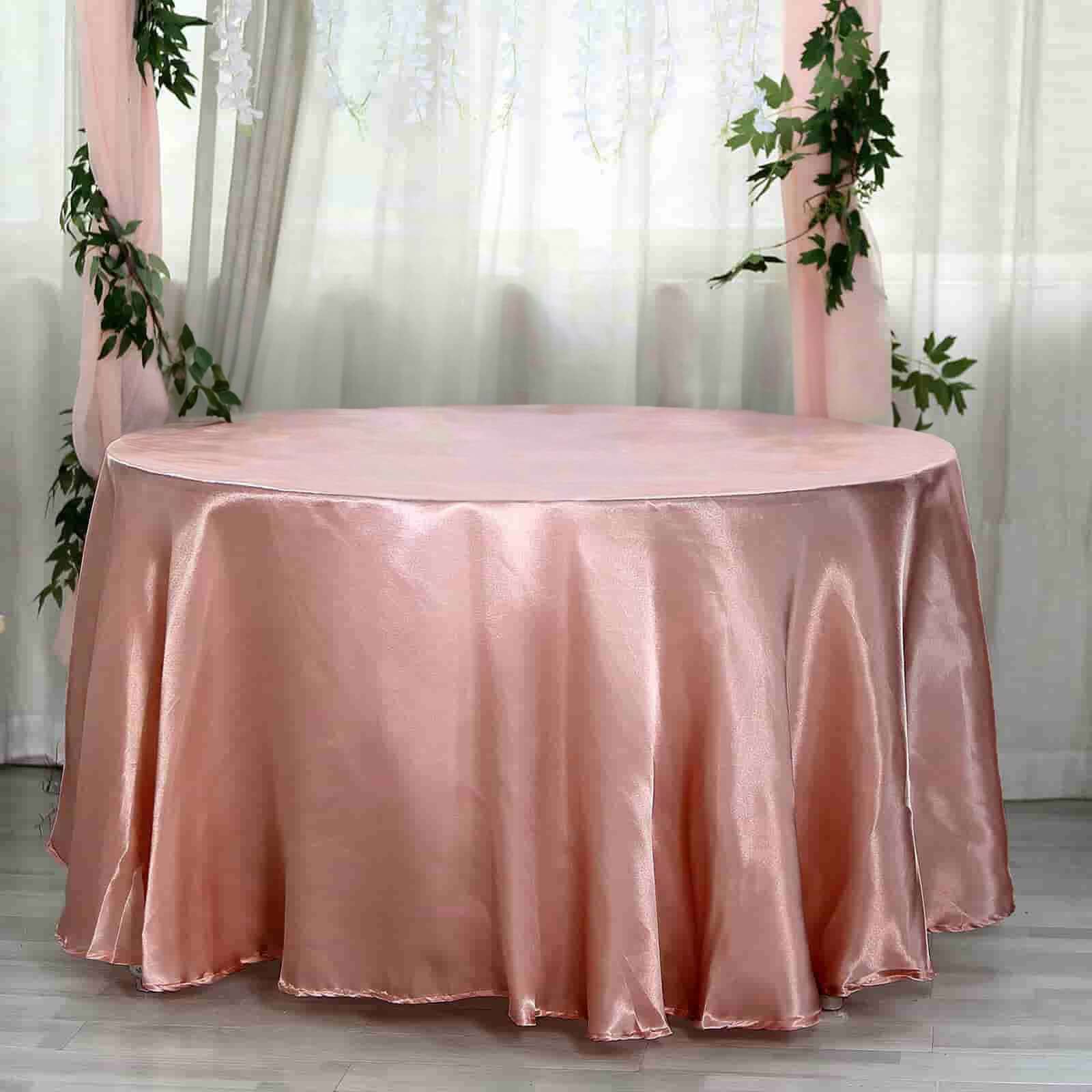 Satin 120" Round Tablecloth Dusty Rose - Stylish Seamless Table Cover - Linen Luxes