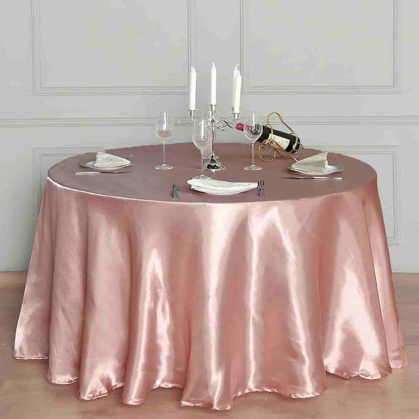 Satin 120" Round Tablecloth Dusty Rose - Stylish Seamless Table Cover - Linen Luxes