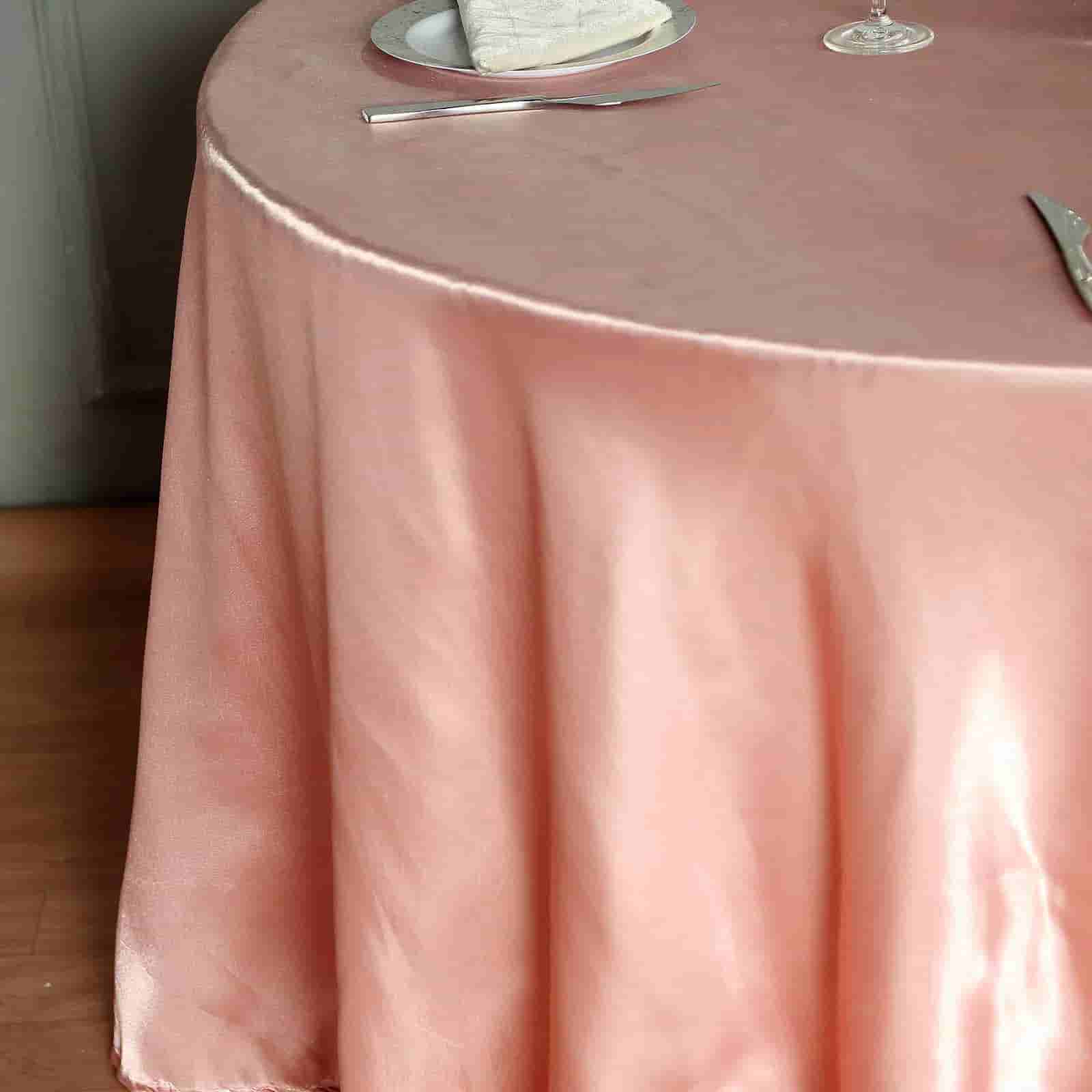 Satin 120" Round Tablecloth Dusty Rose - Stylish Seamless Table Cover - Linen Luxes