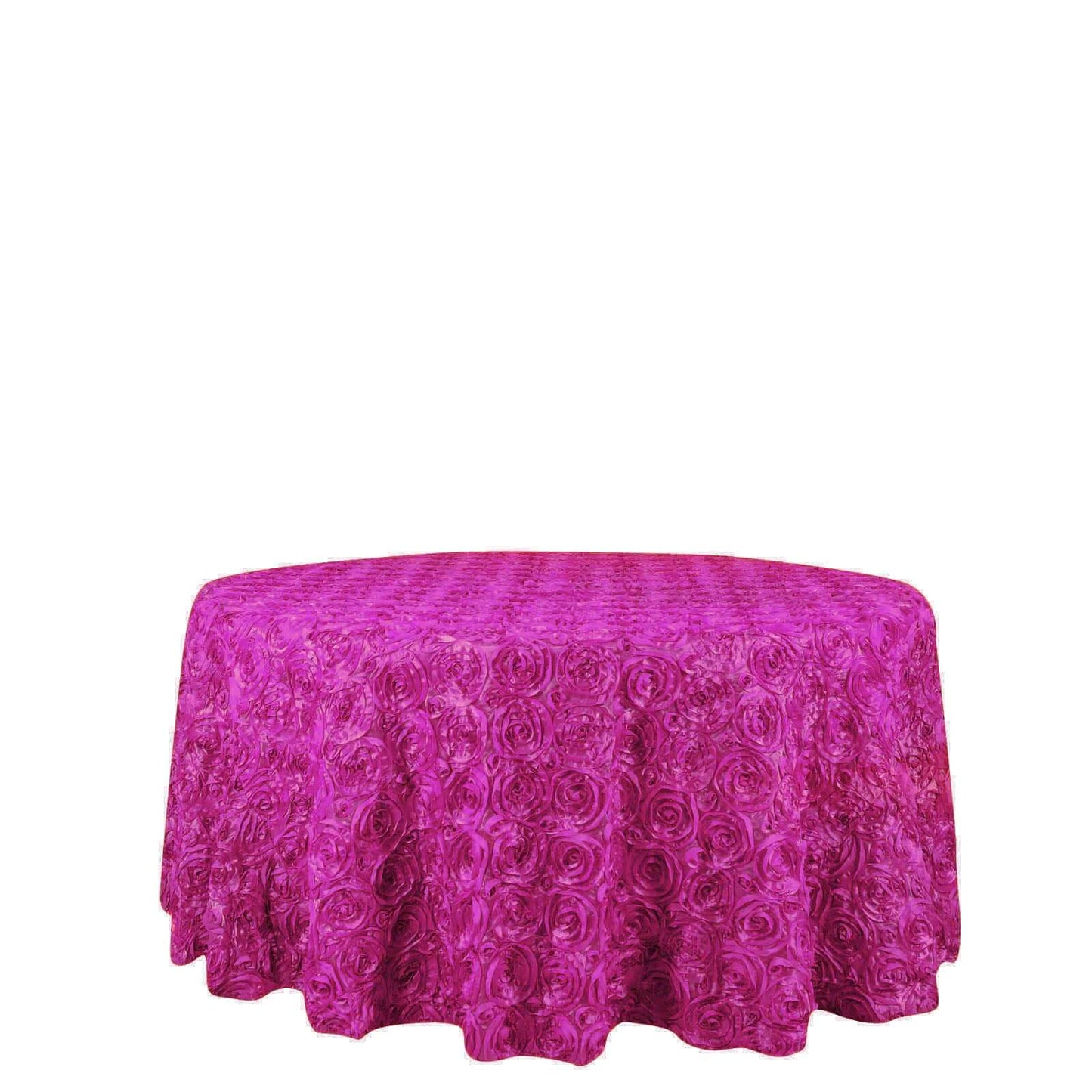 Satin 120" Round Tablecloth Fuchsia - Grandiose 3D Rosette with Seamless Finish Table Cover - Linen Luxes