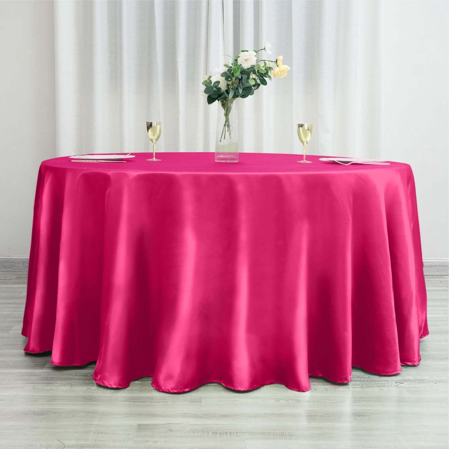 Satin 120" Round Tablecloth Fuchsia - Stylish Seamless Table Cover - Linen Luxes