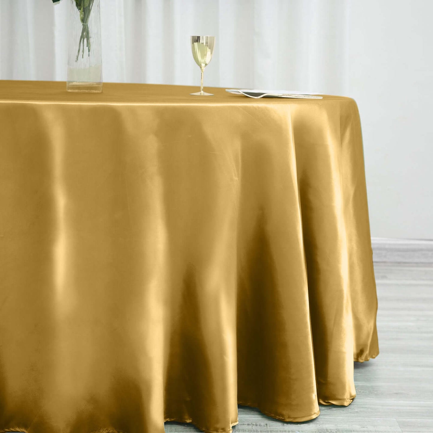 Satin 120" Round Tablecloth Gold - Stylish Seamless Table Cover for Weddings & Events - Linen Luxes