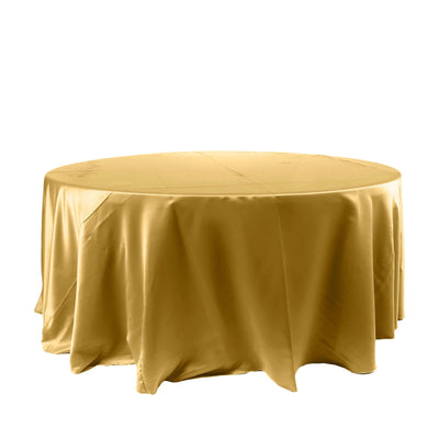 Satin 120" Round Tablecloth Gold - Stylish Seamless Table Cover for Weddings & Events - Linen Luxes