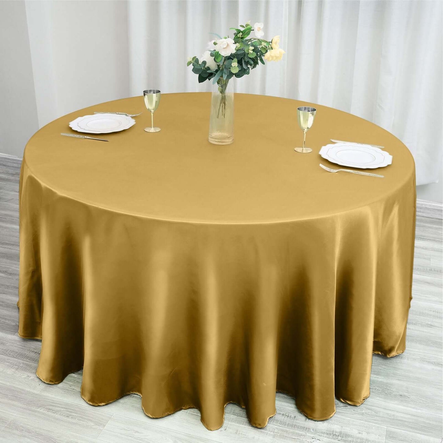 Satin 120" Round Tablecloth Gold - Stylish Seamless Table Cover for Weddings & Events - Linen Luxes