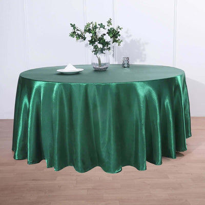 Satin 120" Round Tablecloth Hunter Emerald Green - Stylish Seamless Table Cover - Linen Luxes