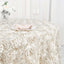 Satin 120" Round Tablecloth Ivory - Grandiose 3D Rosette with Seamless Finish Table Cover - Linen Luxes