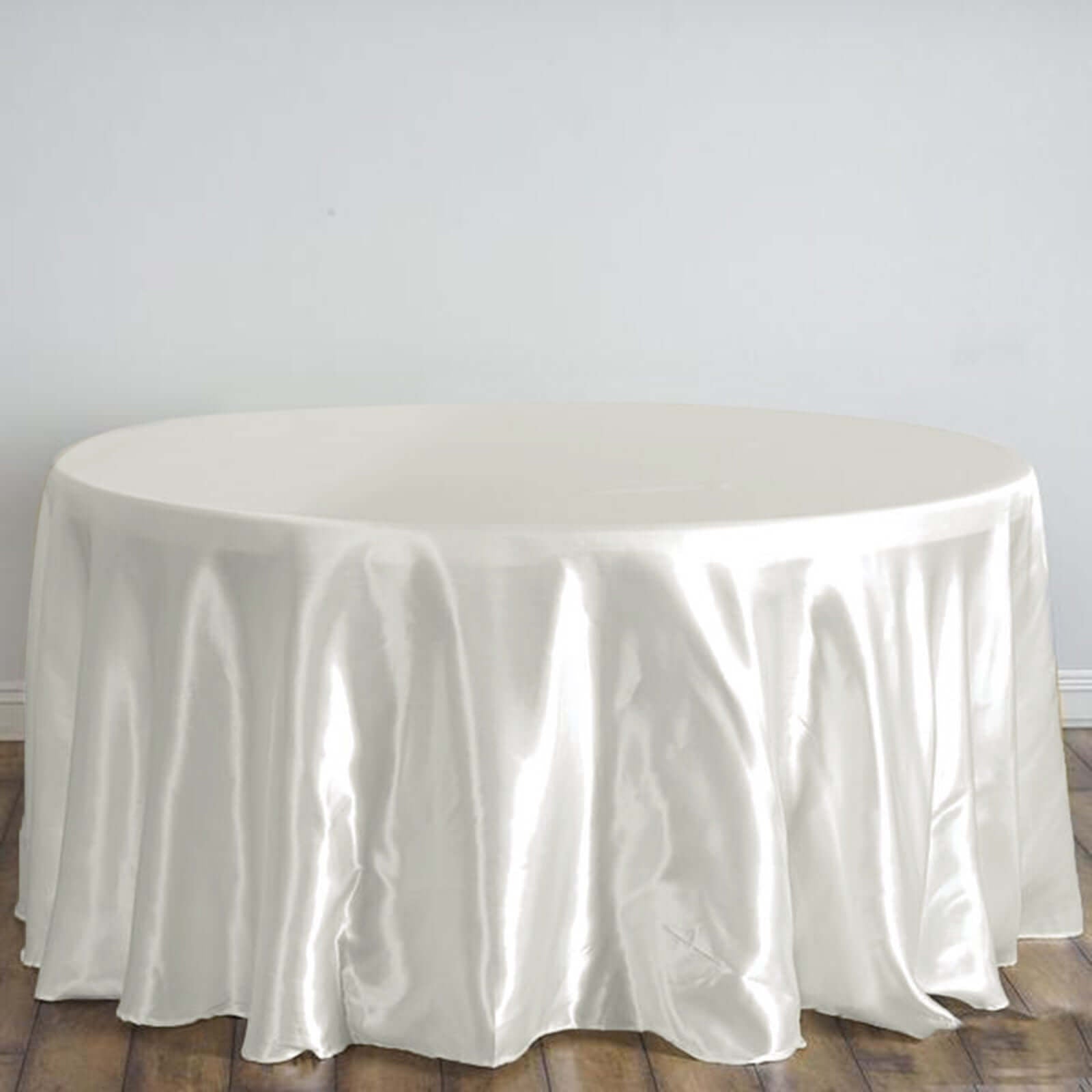 Satin 120" Round Tablecloth Ivory - Stylish Seamless Table Cover - Linen Luxes