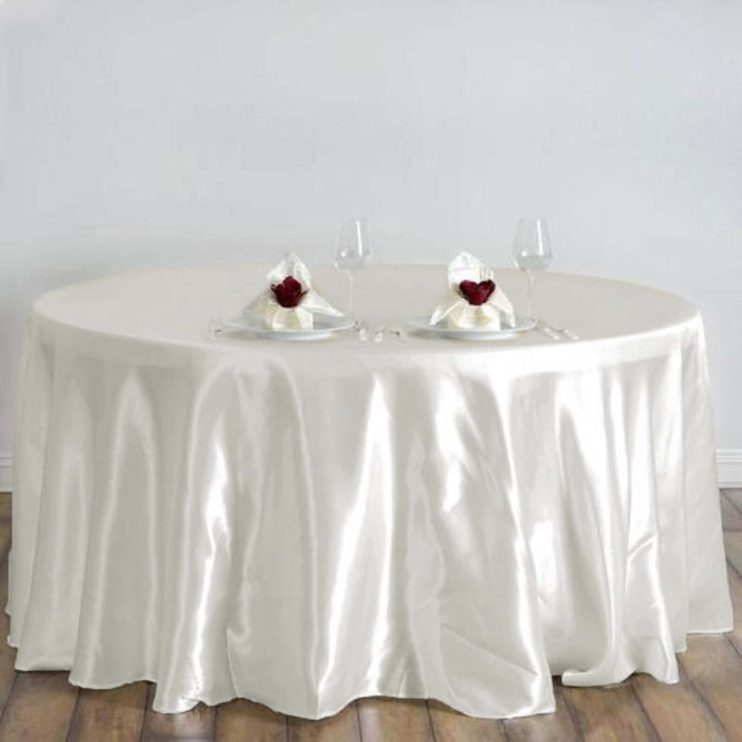 Satin 120" Round Tablecloth Ivory - Stylish Seamless Table Cover - Linen Luxes