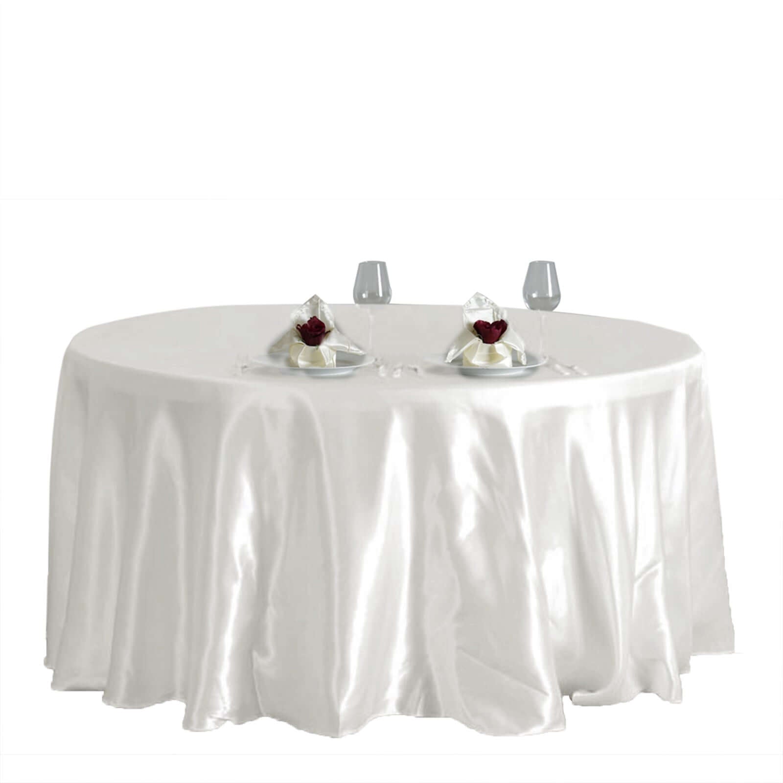 Satin 120" Round Tablecloth Ivory - Stylish Seamless Table Cover - Linen Luxes