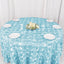 Satin 120" Round Tablecloth Light Blue - Grandiose 3D Rosette with Seamless Finish Table Cover - Linen Luxes