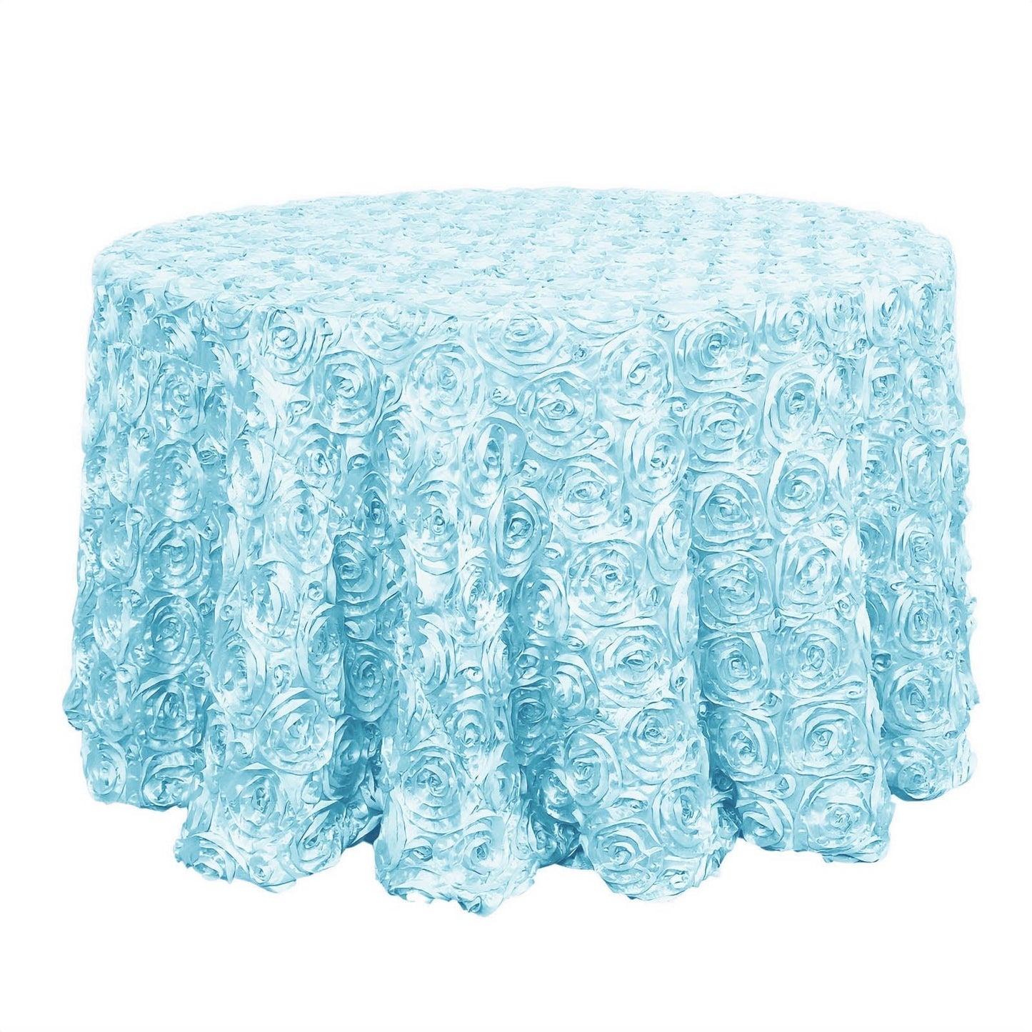 Satin 120" Round Tablecloth Light Blue - Grandiose 3D Rosette with Seamless Finish Table Cover - Linen Luxes