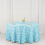 Satin 120" Round Tablecloth Light Blue - Grandiose 3D Rosette with Seamless Finish Table Cover - Linen Luxes