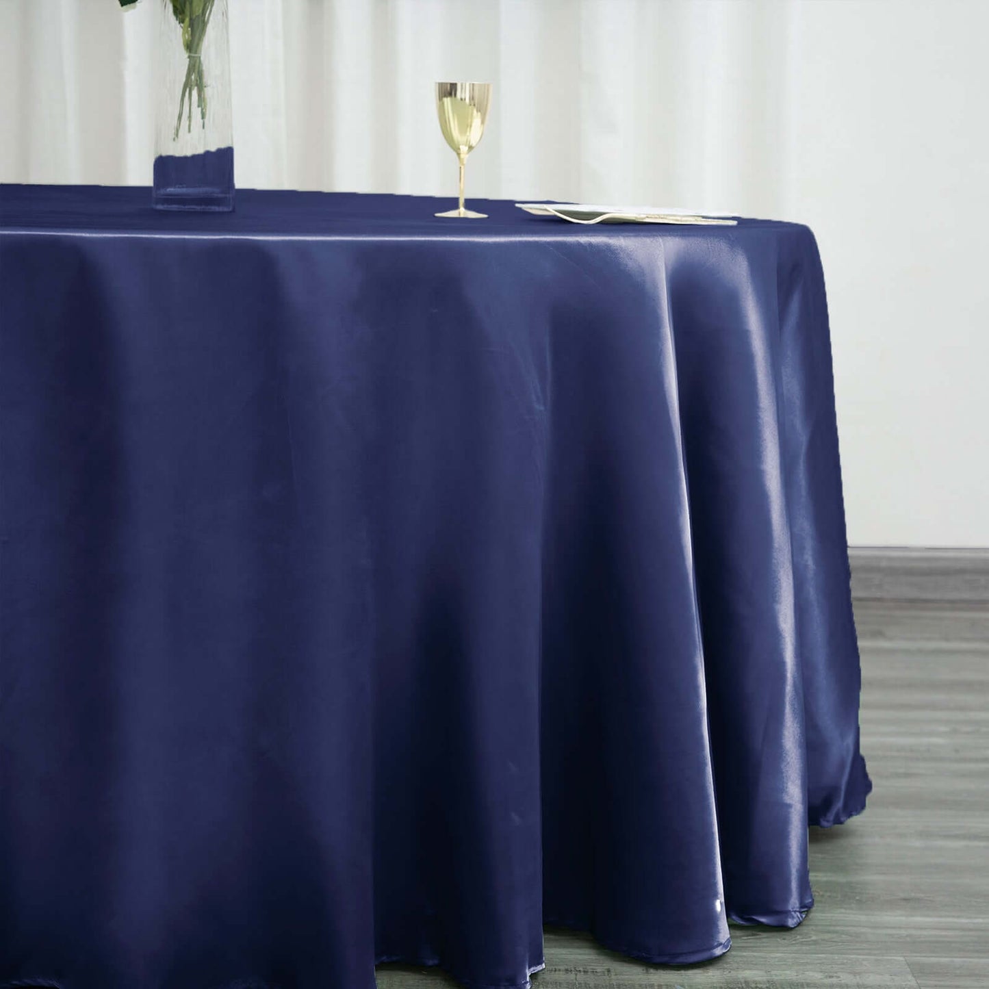 Satin 120" Round Tablecloth Navy Blue - Stylish Seamless Table Cover - Linen Luxes