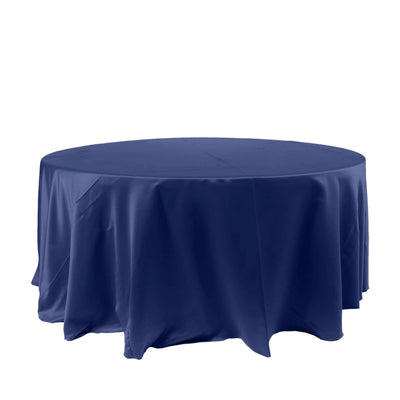 Satin 120" Round Tablecloth Navy Blue - Stylish Seamless Table Cover - Linen Luxes