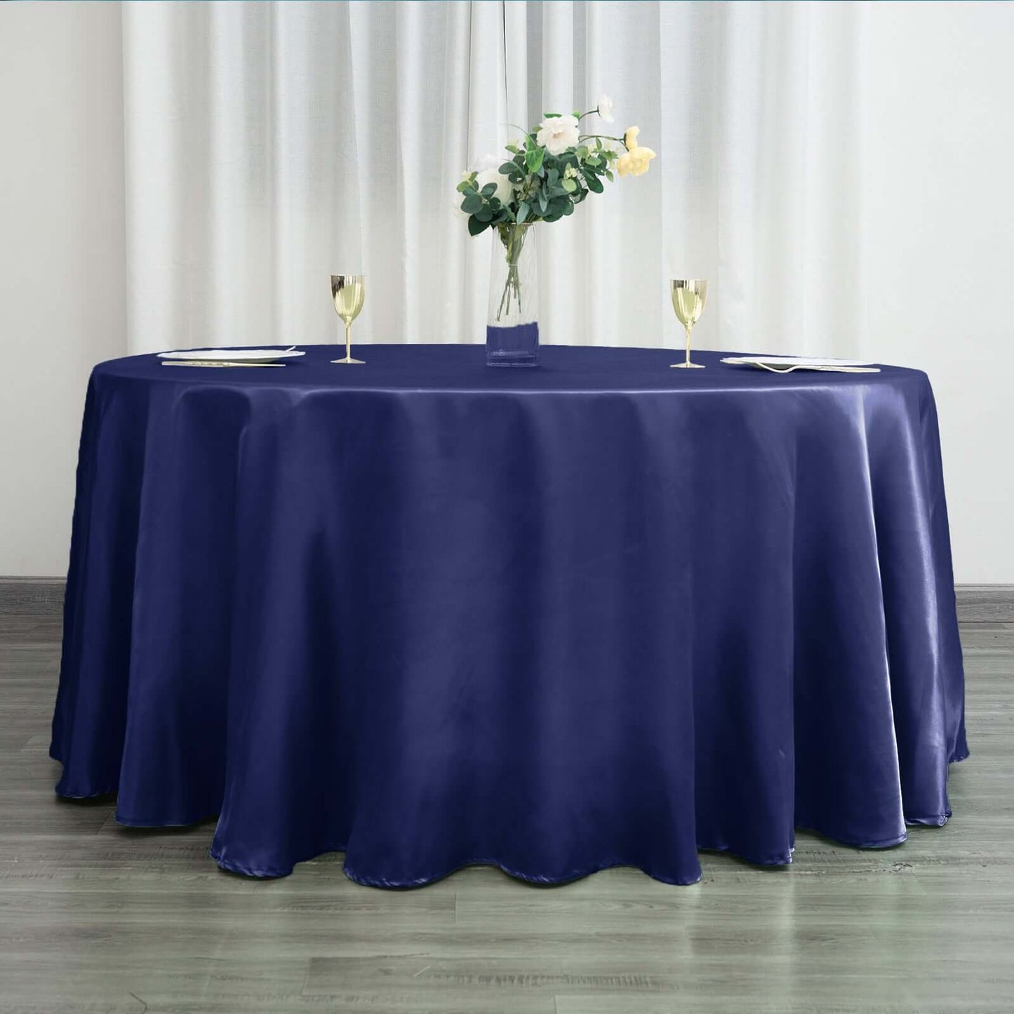 Satin 120" Round Tablecloth Navy Blue - Stylish Seamless Table Cover - Linen Luxes