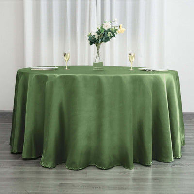Satin 120" Round Tablecloth Olive Green - Stylish Seamless Table Cover - Linen Luxes