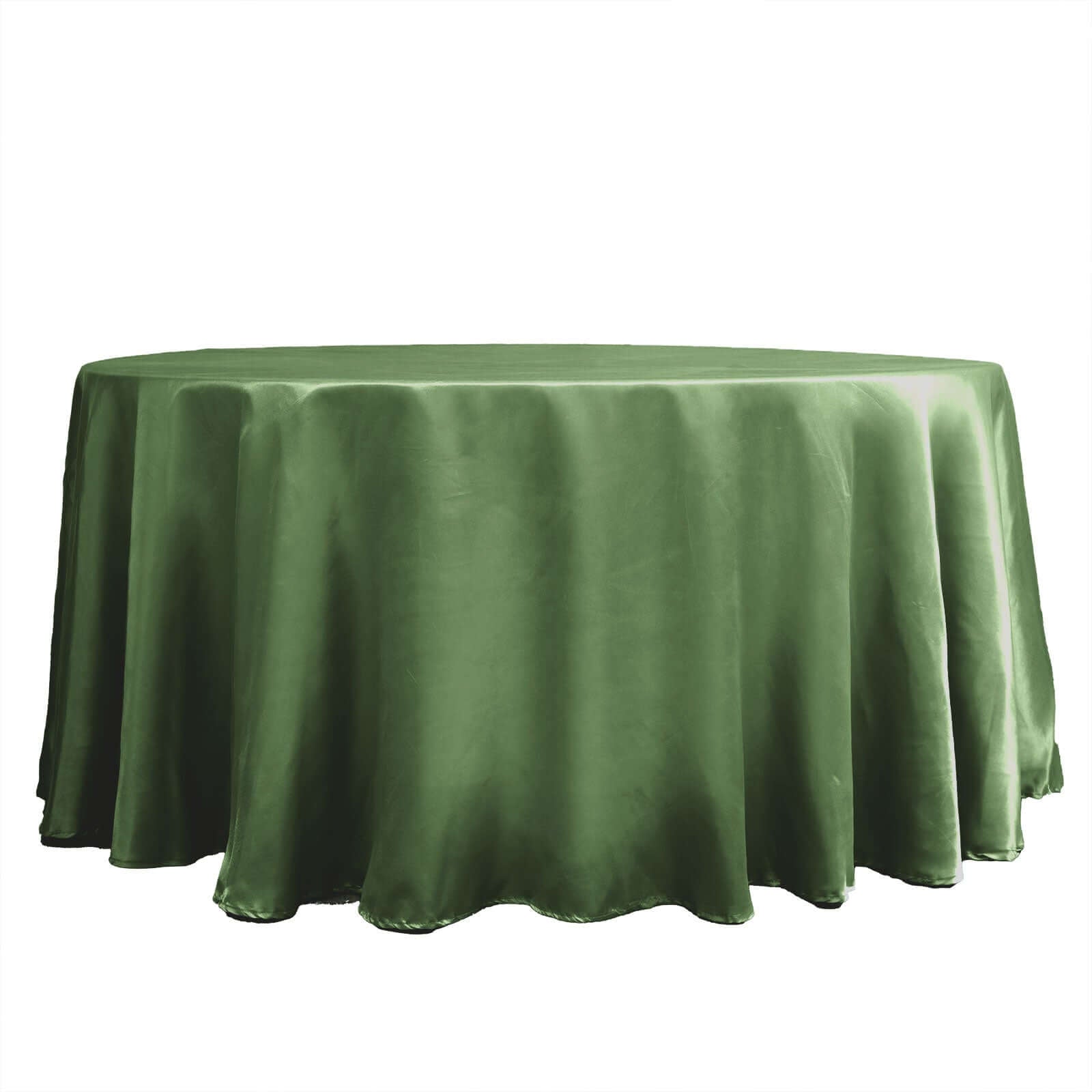 Satin 120" Round Tablecloth Olive Green - Stylish Seamless Table Cover - Linen Luxes