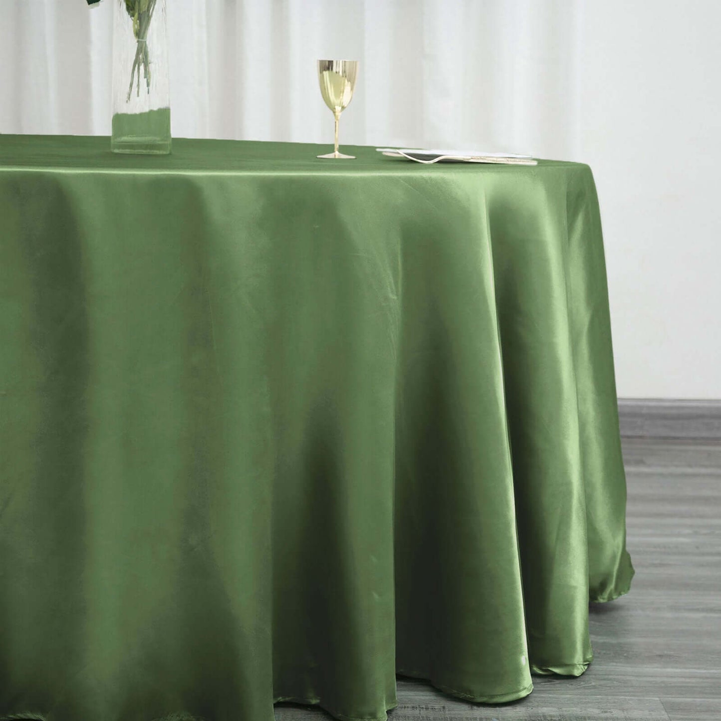 Satin 120" Round Tablecloth Olive Green - Stylish Seamless Table Cover - Linen Luxes