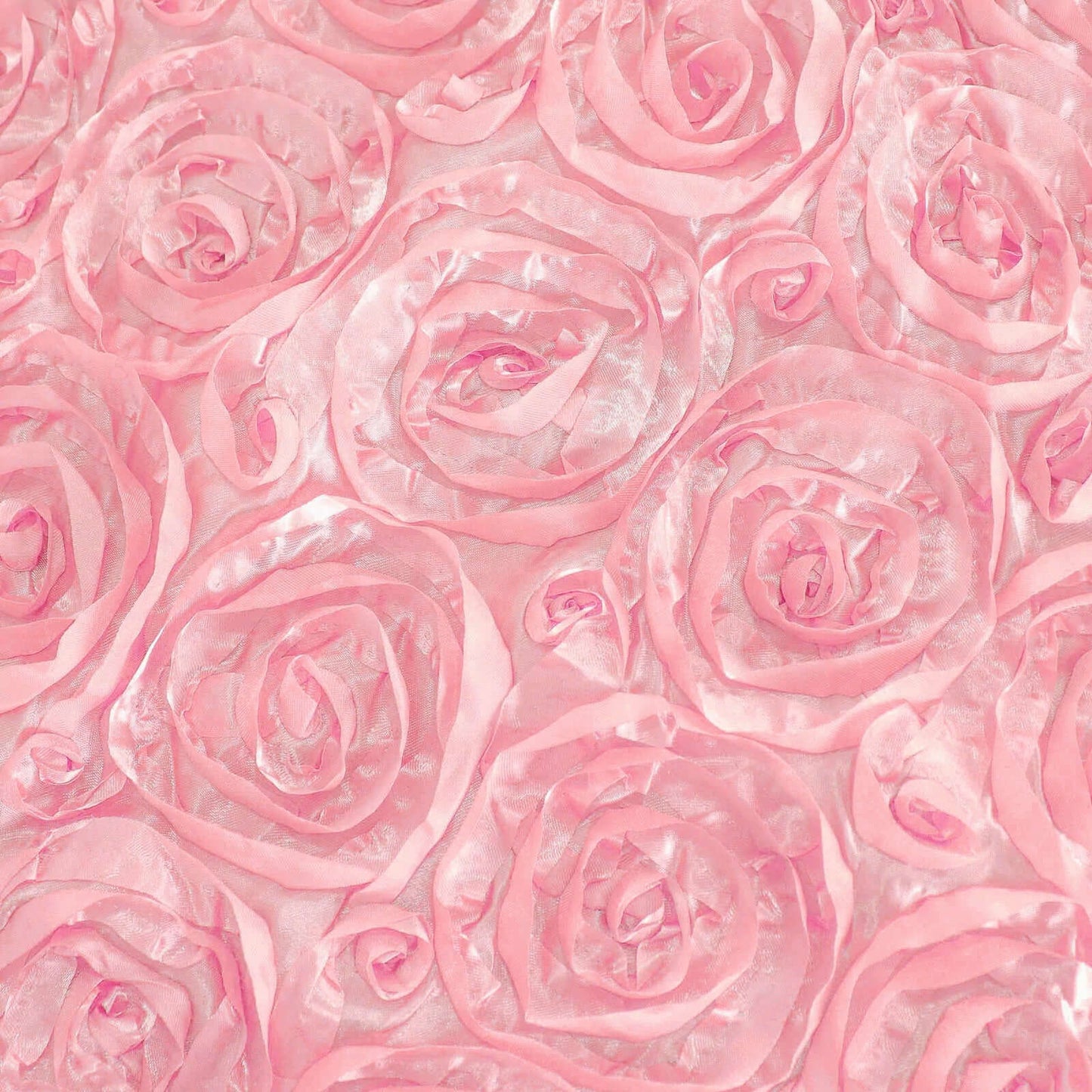 Satin 120" Round Tablecloth Pink - Grandiose 3D Rosette with Seamless Finish Table Cover - Linen Luxes
