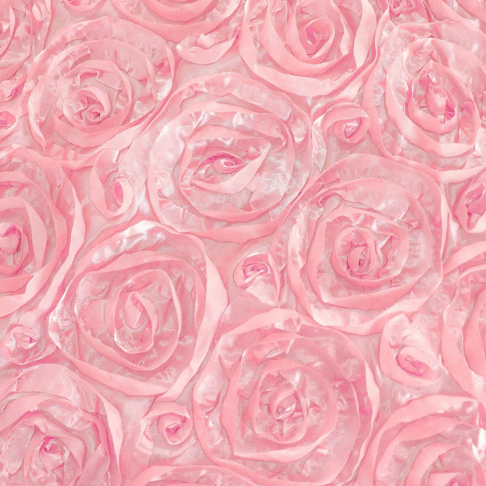 Satin 120" Round Tablecloth Pink - Grandiose 3D Rosette with Seamless Finish Table Cover - Linen Luxes