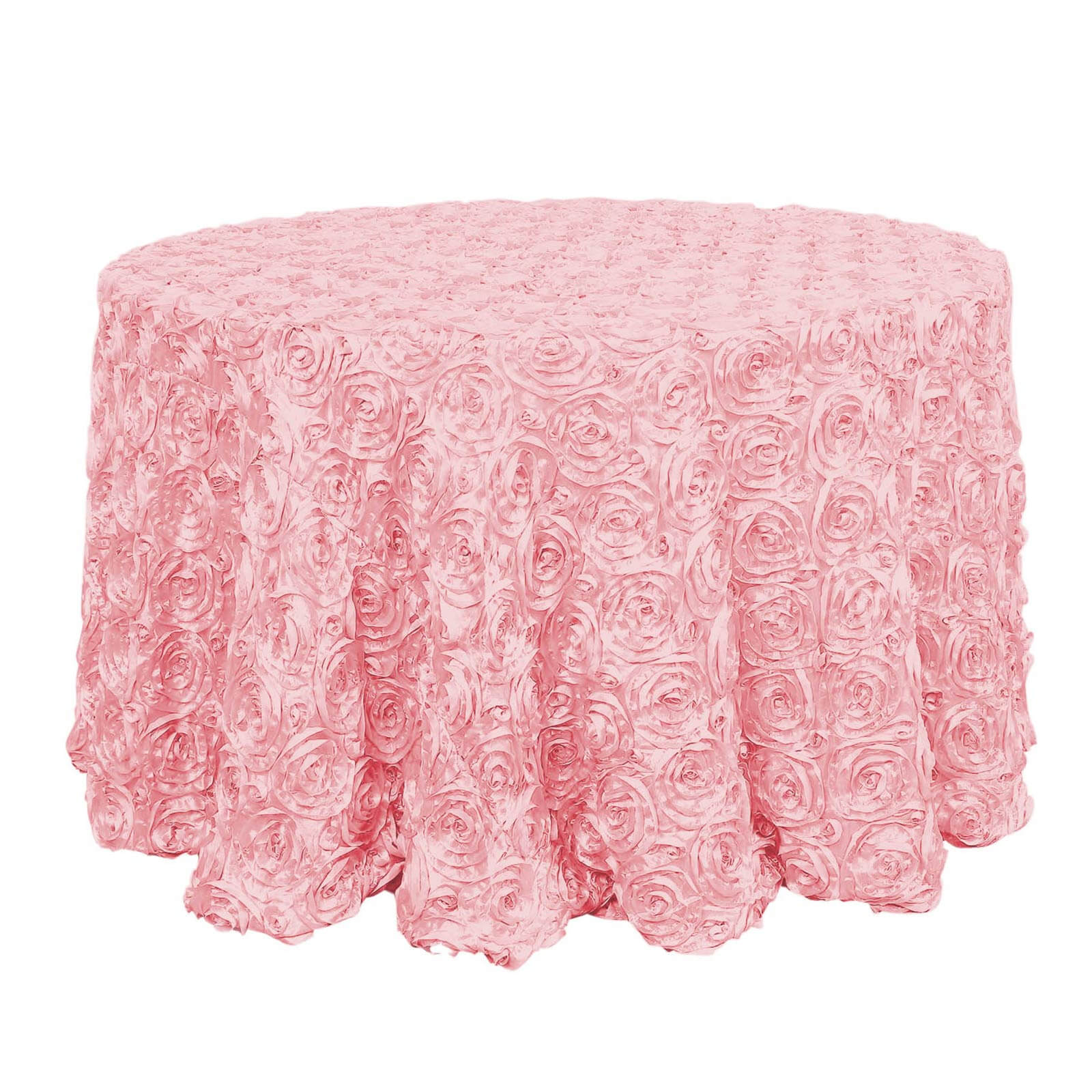 Satin 120" Round Tablecloth Pink - Grandiose 3D Rosette with Seamless Finish Table Cover - Linen Luxes