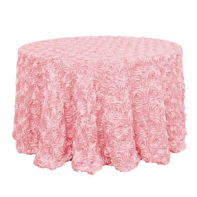 Satin 120" Round Tablecloth Pink - Grandiose 3D Rosette with Seamless Finish Table Cover - Linen Luxes