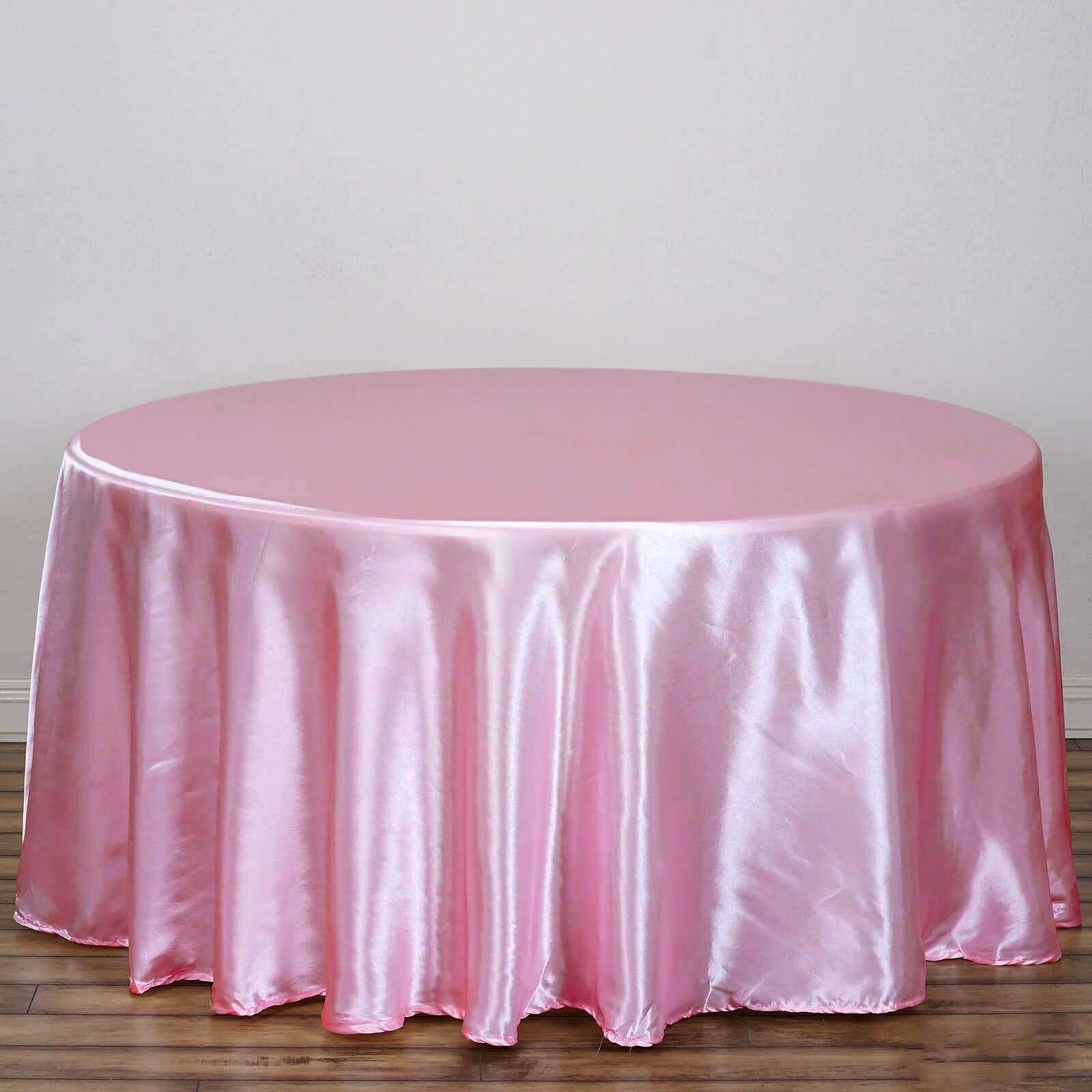 Satin 120" Round Tablecloth Pink - Stylish Seamless Table Cover - Linen Luxes