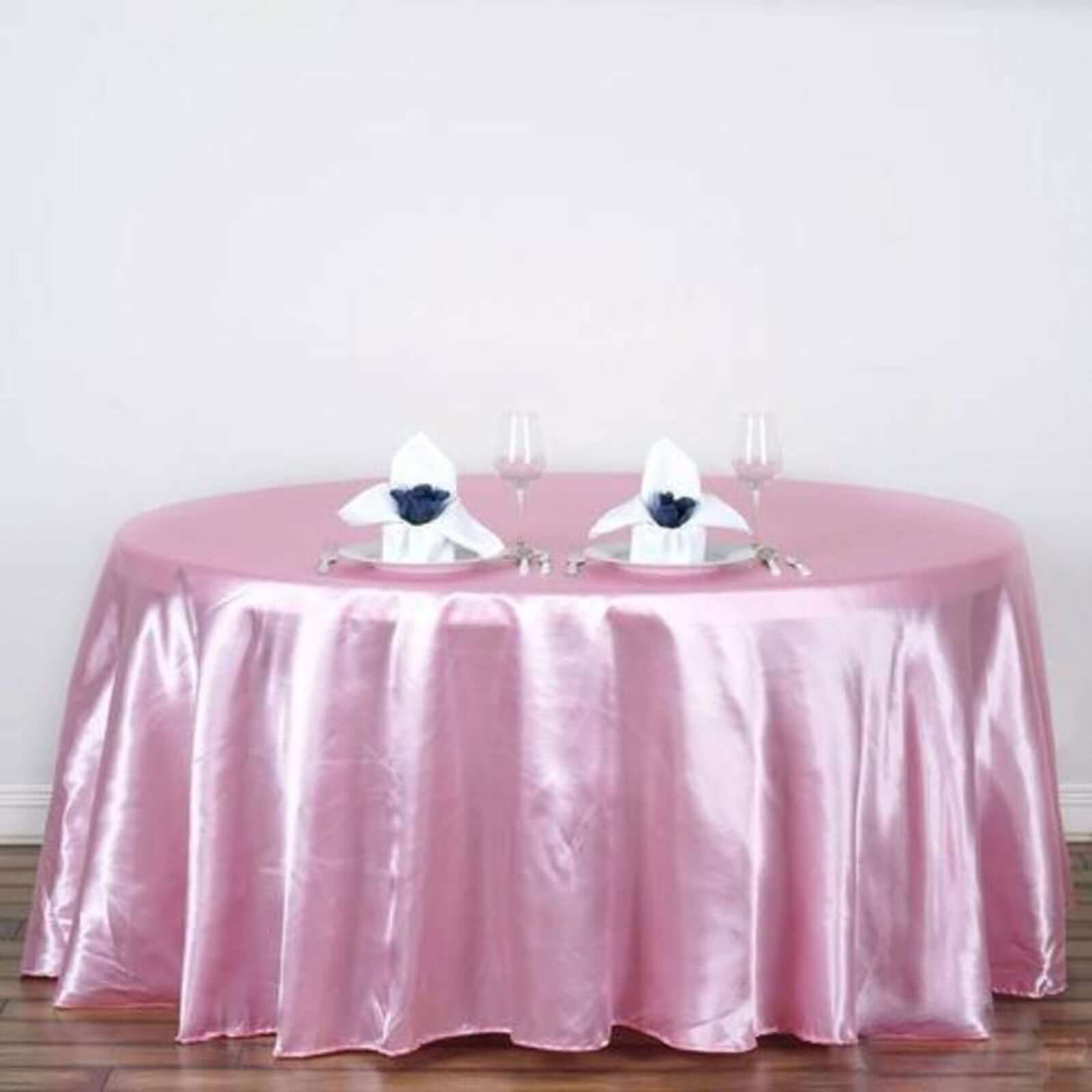 Satin 120" Round Tablecloth Pink - Stylish Seamless Table Cover - Linen Luxes