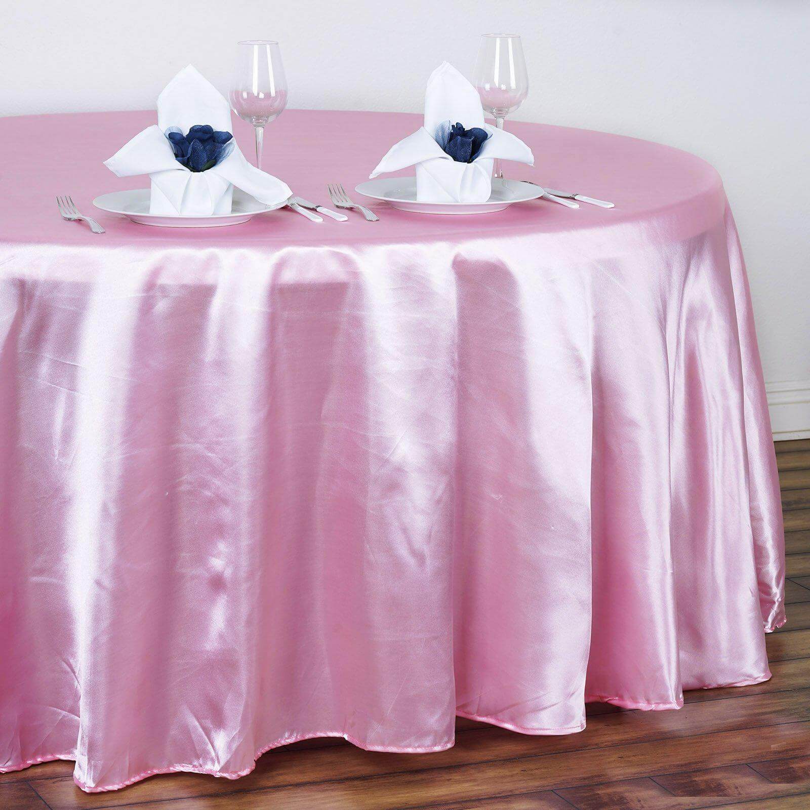 Satin 120" Round Tablecloth Pink - Stylish Seamless Table Cover - Linen Luxes