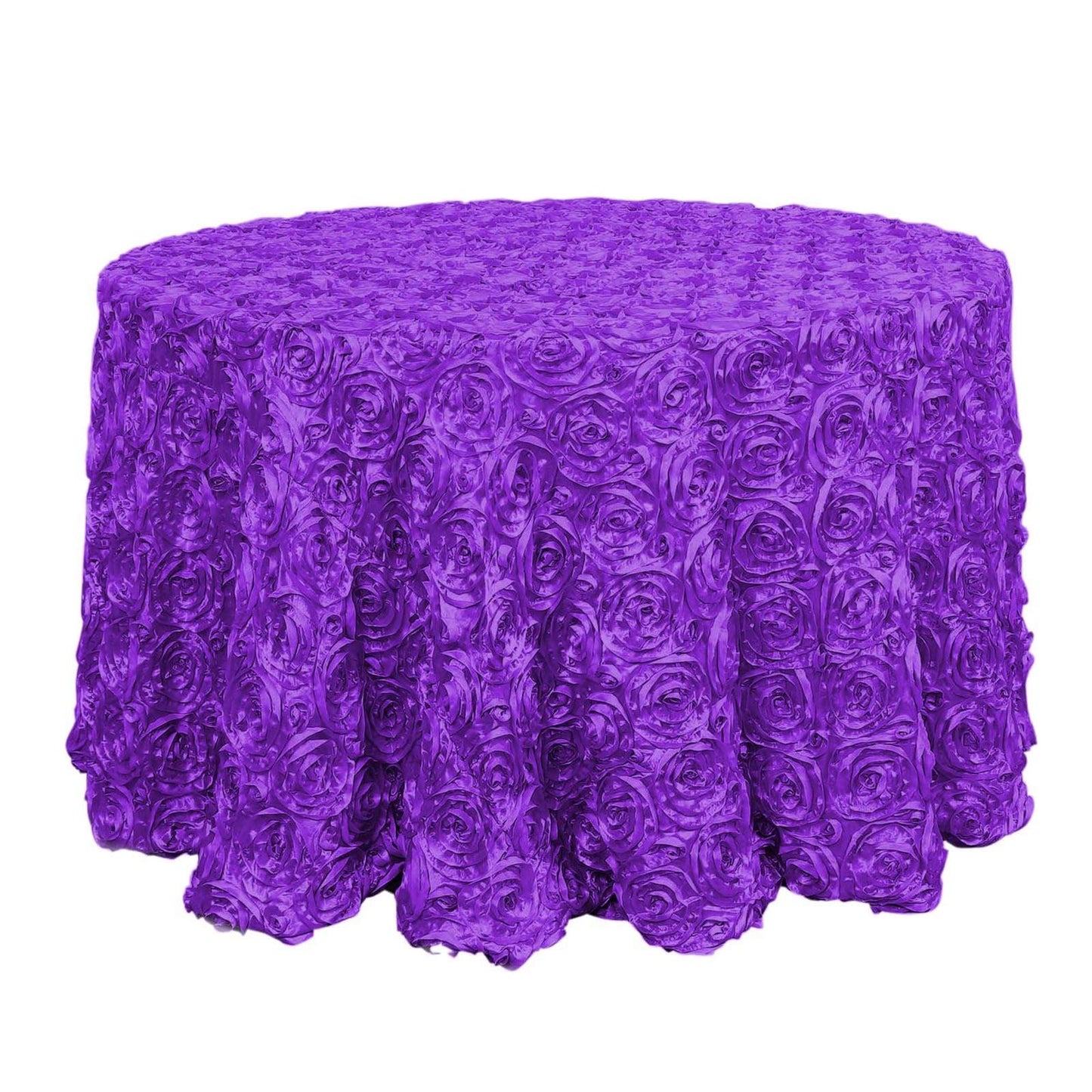 Satin 120" Round Tablecloth Purple - Grandiose 3D Rosette with Seamless Finish Table Cover - Linen Luxes