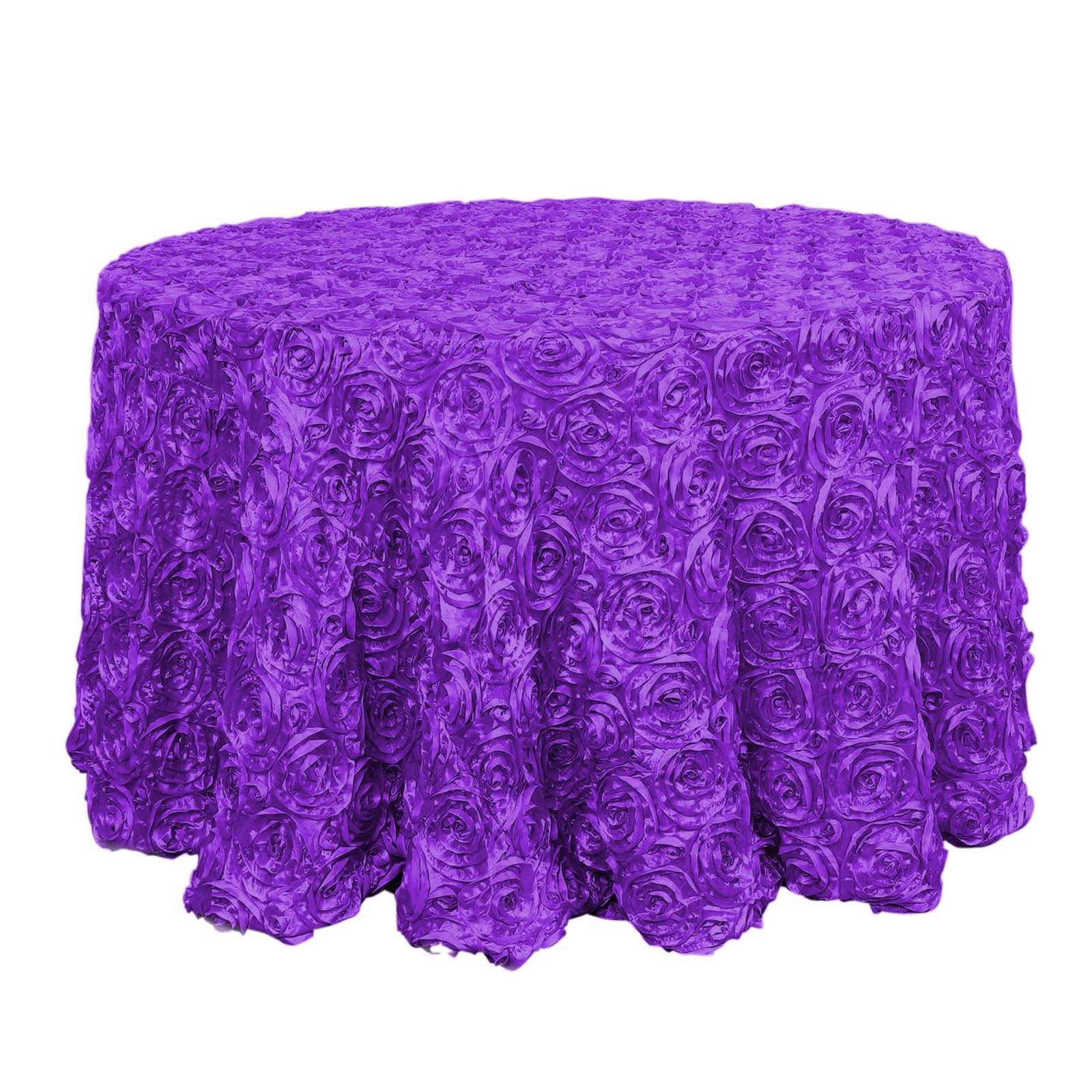 Satin 120" Round Tablecloth Purple - Grandiose 3D Rosette with Seamless Finish Table Cover - Linen Luxes