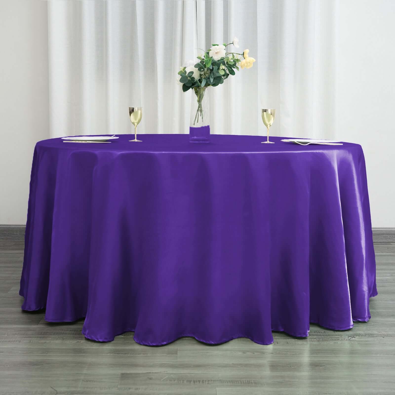 Satin 120" Round Tablecloth Purple - Stylish Seamless Table Cover - Linen Luxes