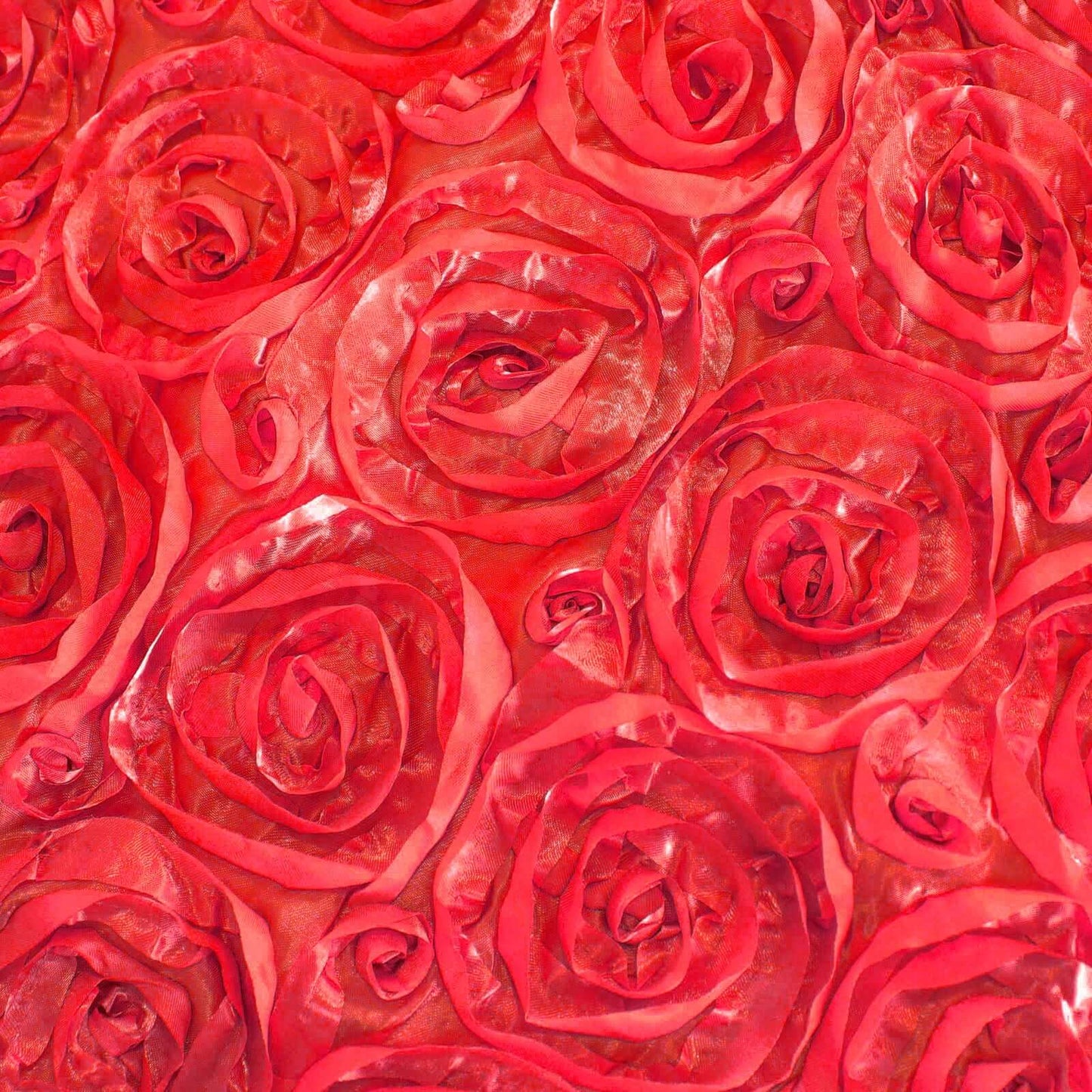 Satin 120" Round Tablecloth Red - Grandiose 3D Rosette with Seamless Finish Table Cover - Linen Luxes