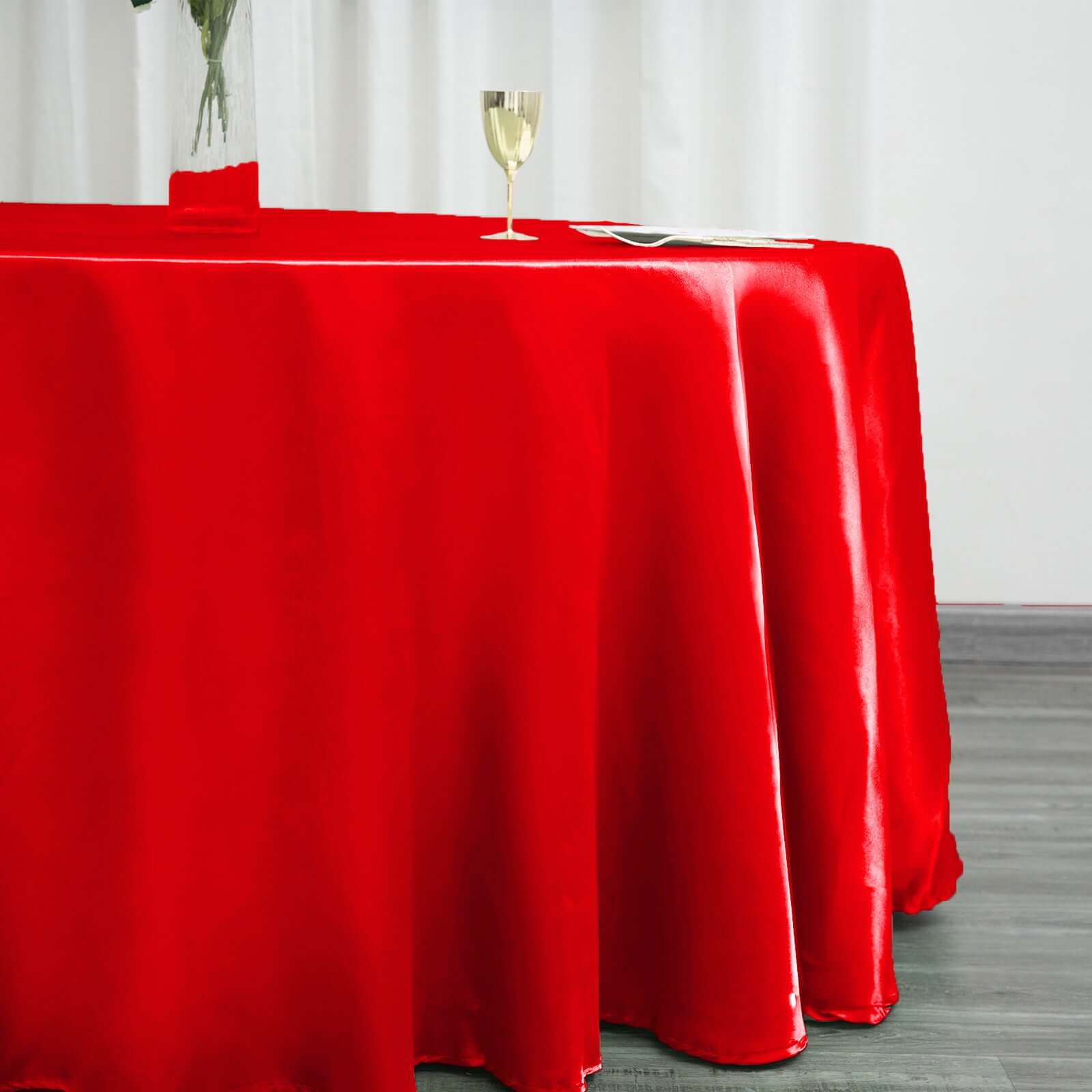 Satin 120" Round Tablecloth Red - Stylish Seamless Table Cover - Linen Luxes
