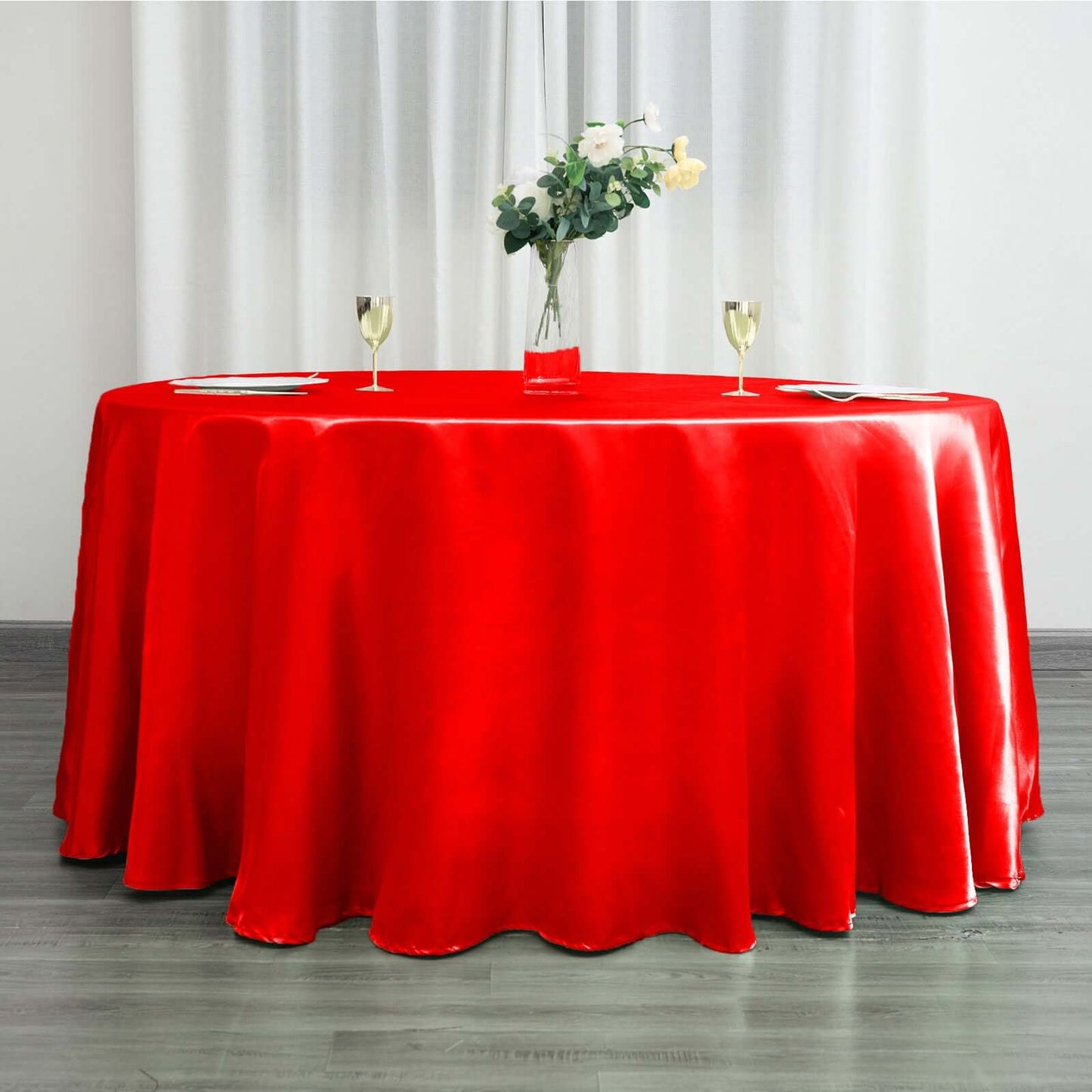 Satin 120" Round Tablecloth Red - Stylish Seamless Table Cover - Linen Luxes