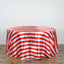 Satin 120" Round Tablecloth Red/White - Stripe Design with Seamless Silky Smooth Finish Table Cover - Linen Luxes