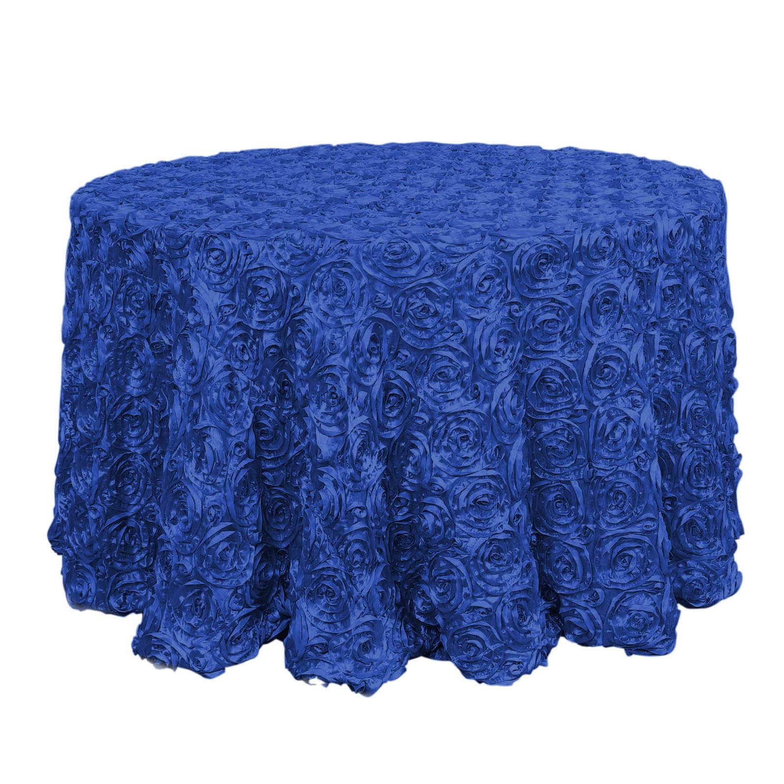 Satin 120" Round Tablecloth Royal Blue - Grandiose 3D Rosette with Seamless Finish Table Cover - Linen Luxes